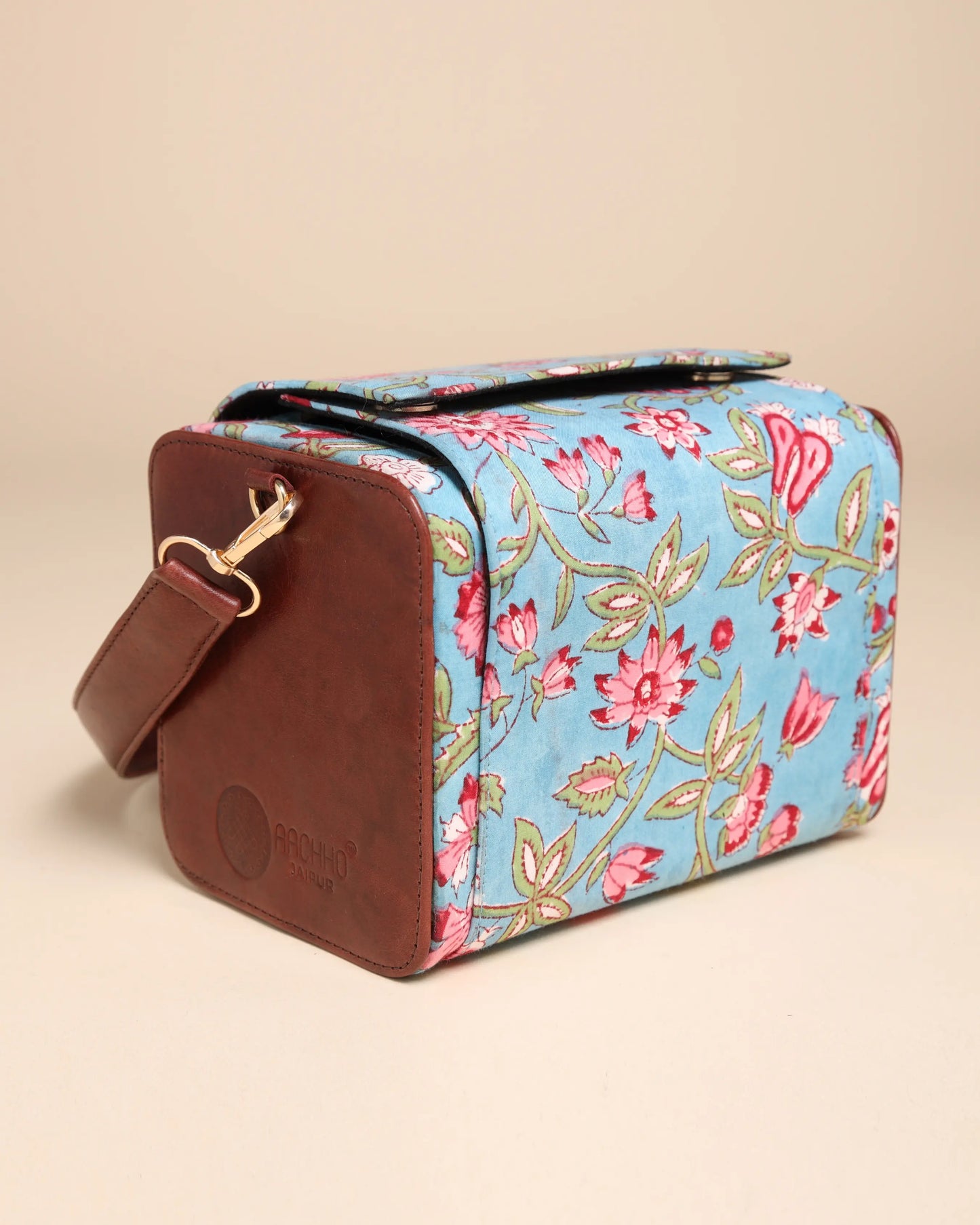 Imperial Blue Cotton Block Printed Satchel Bag My Store