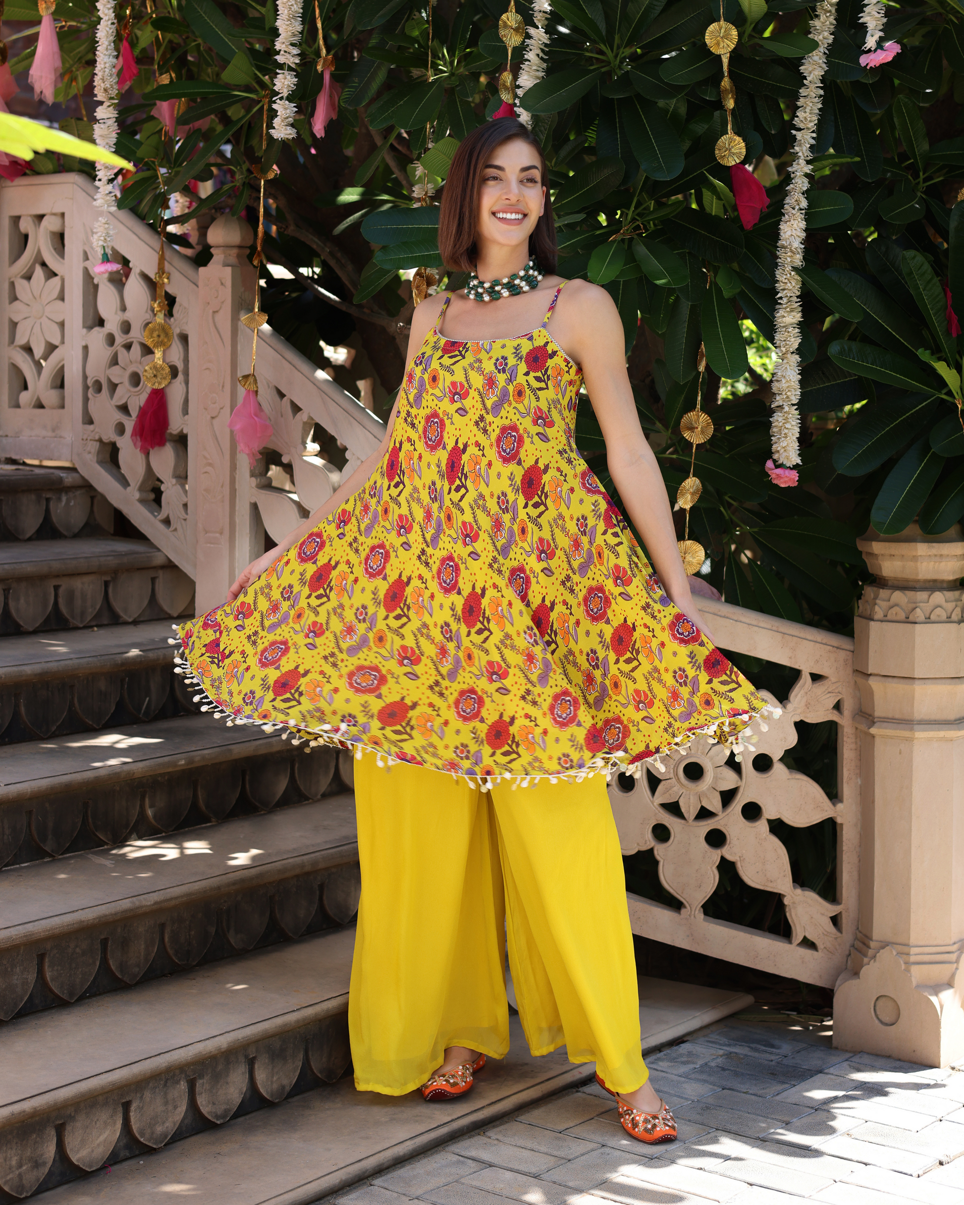 Sunflower Yellow Symphony Printed Chinon Coord Set Quick Cart