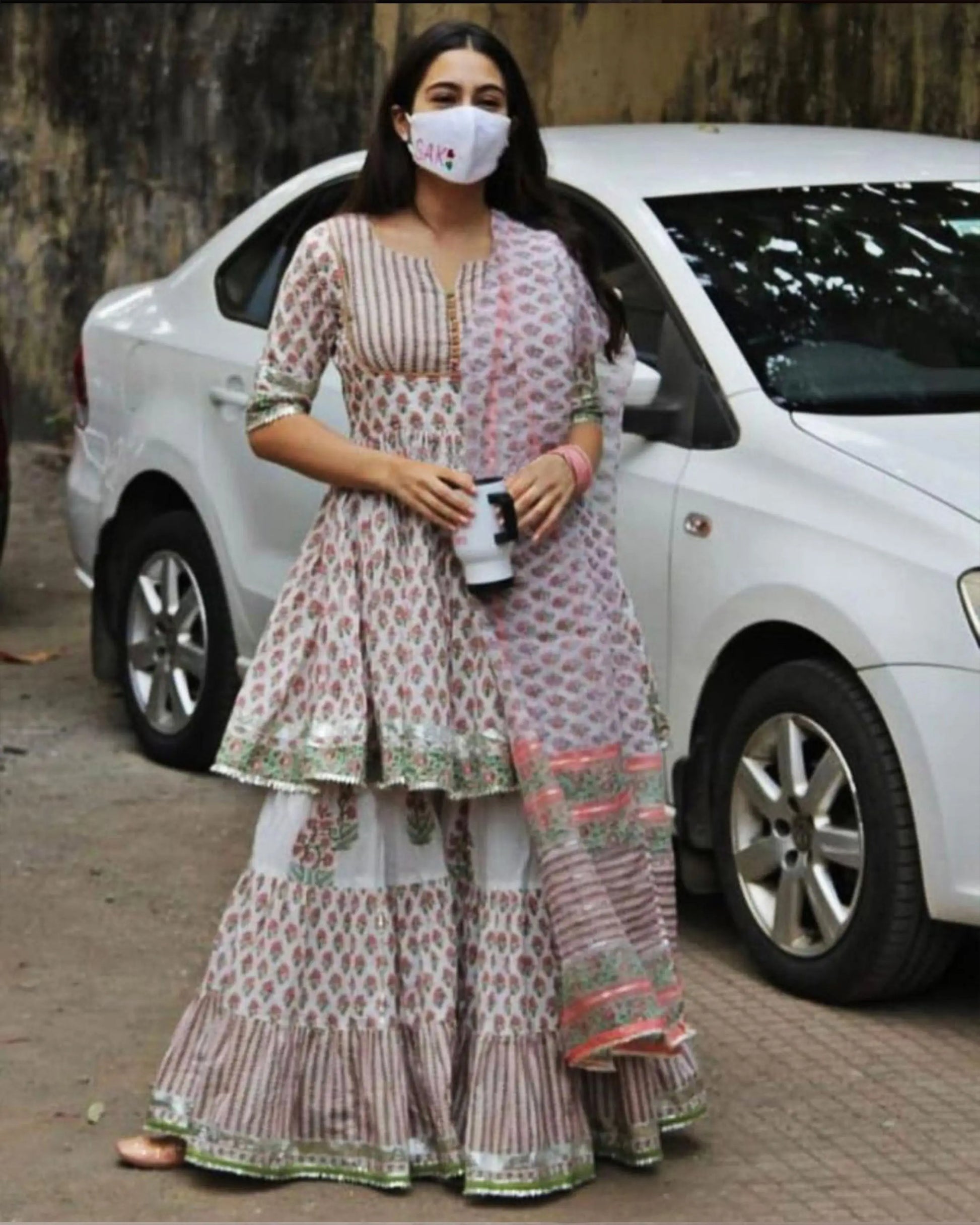 Peach Ciara Handblock Gota Sharara Set My Store