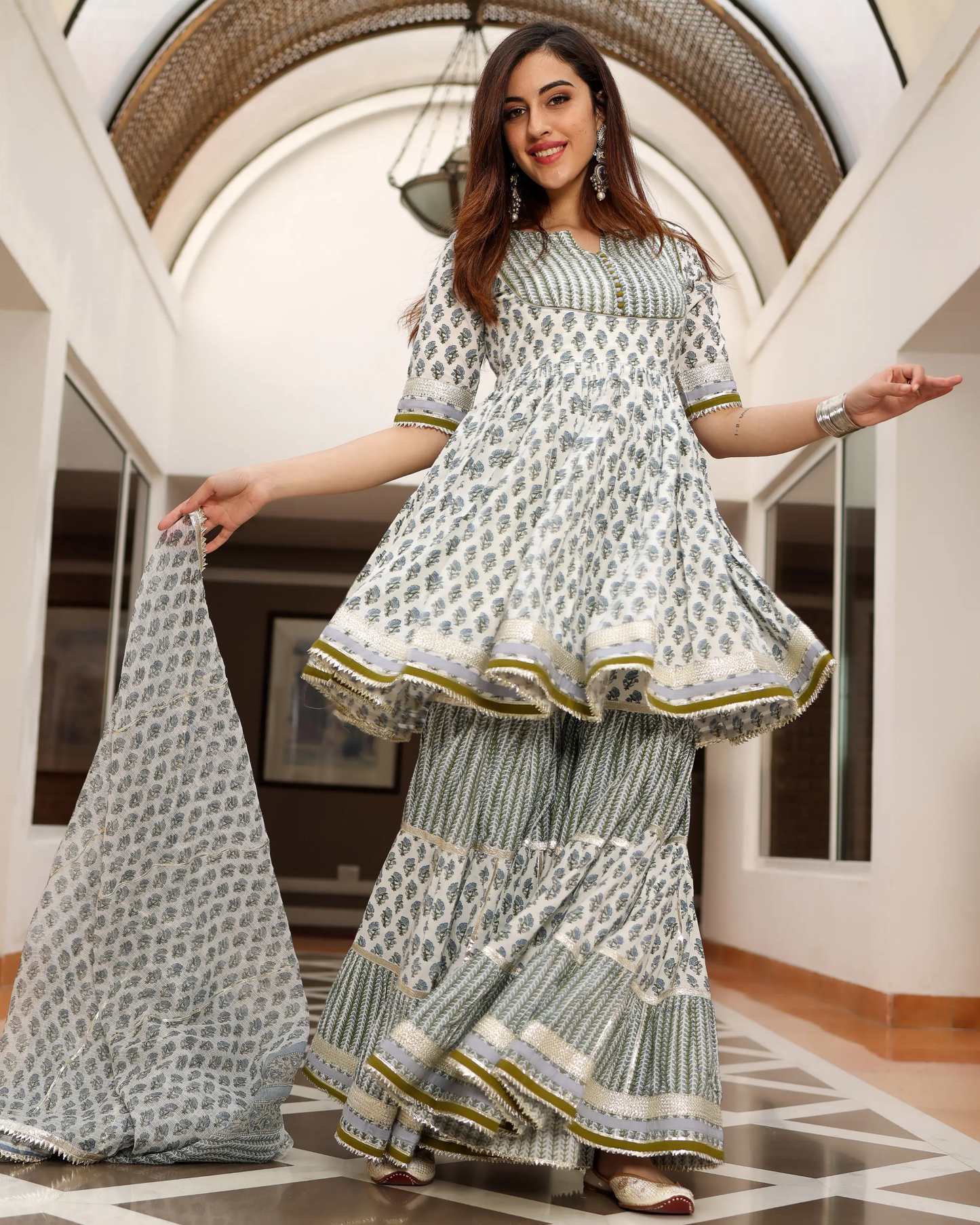 Blue Ciara Handblock Sharara Set My Store