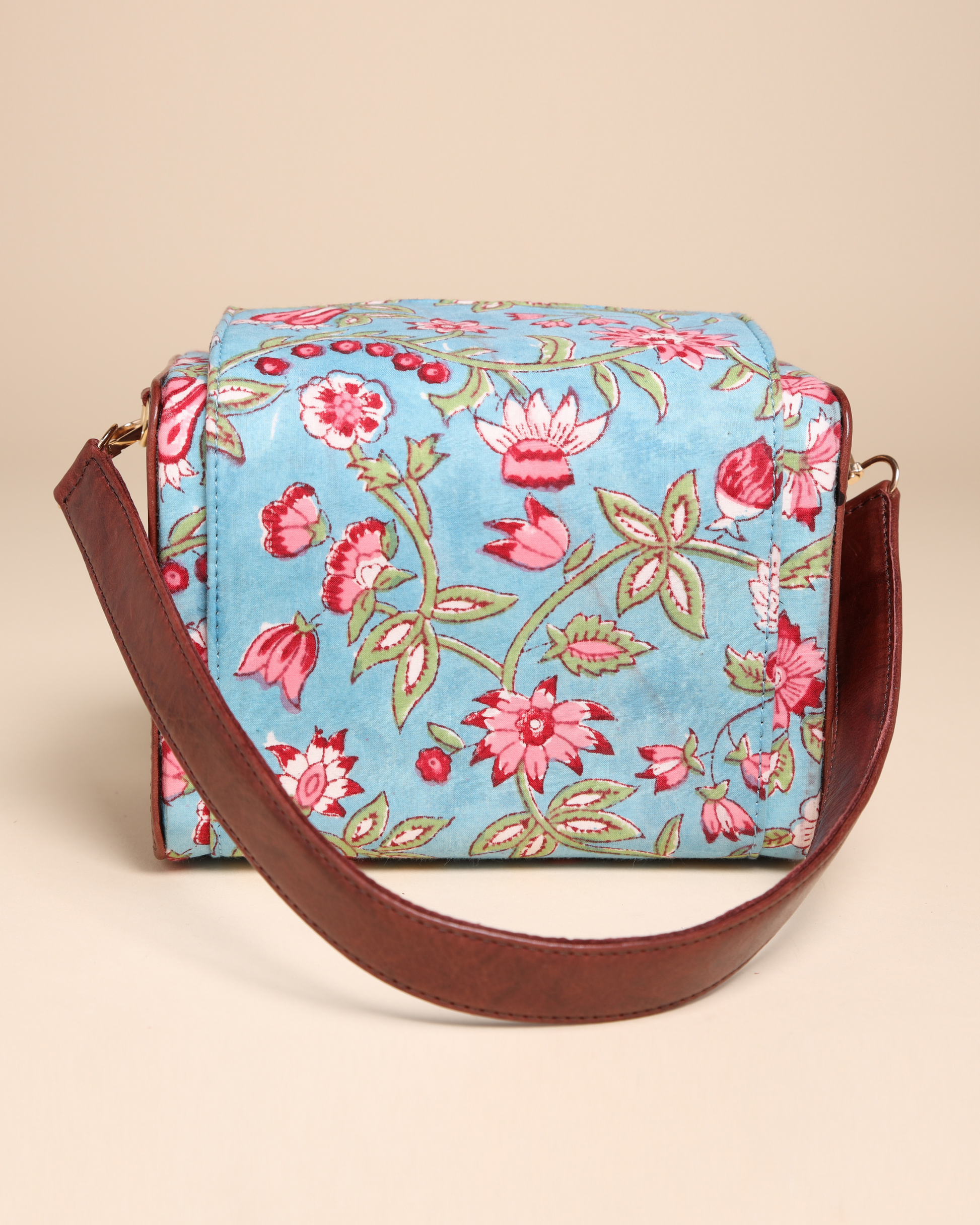 Imperial Blue Cotton Block Printed Satchel Bag Quick Cart