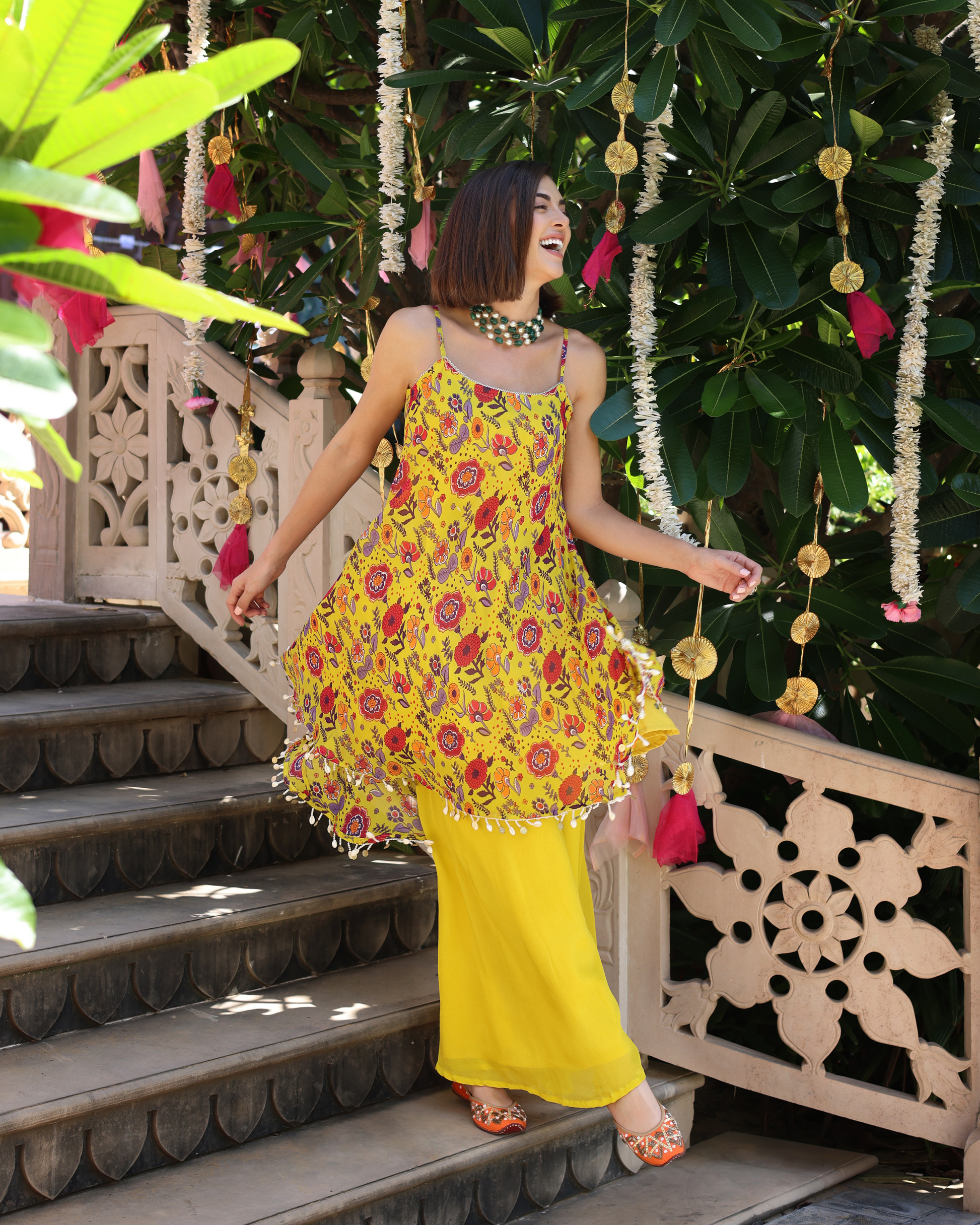 Sunflower Yellow Symphony Printed Chinon Coord Set Quick Cart