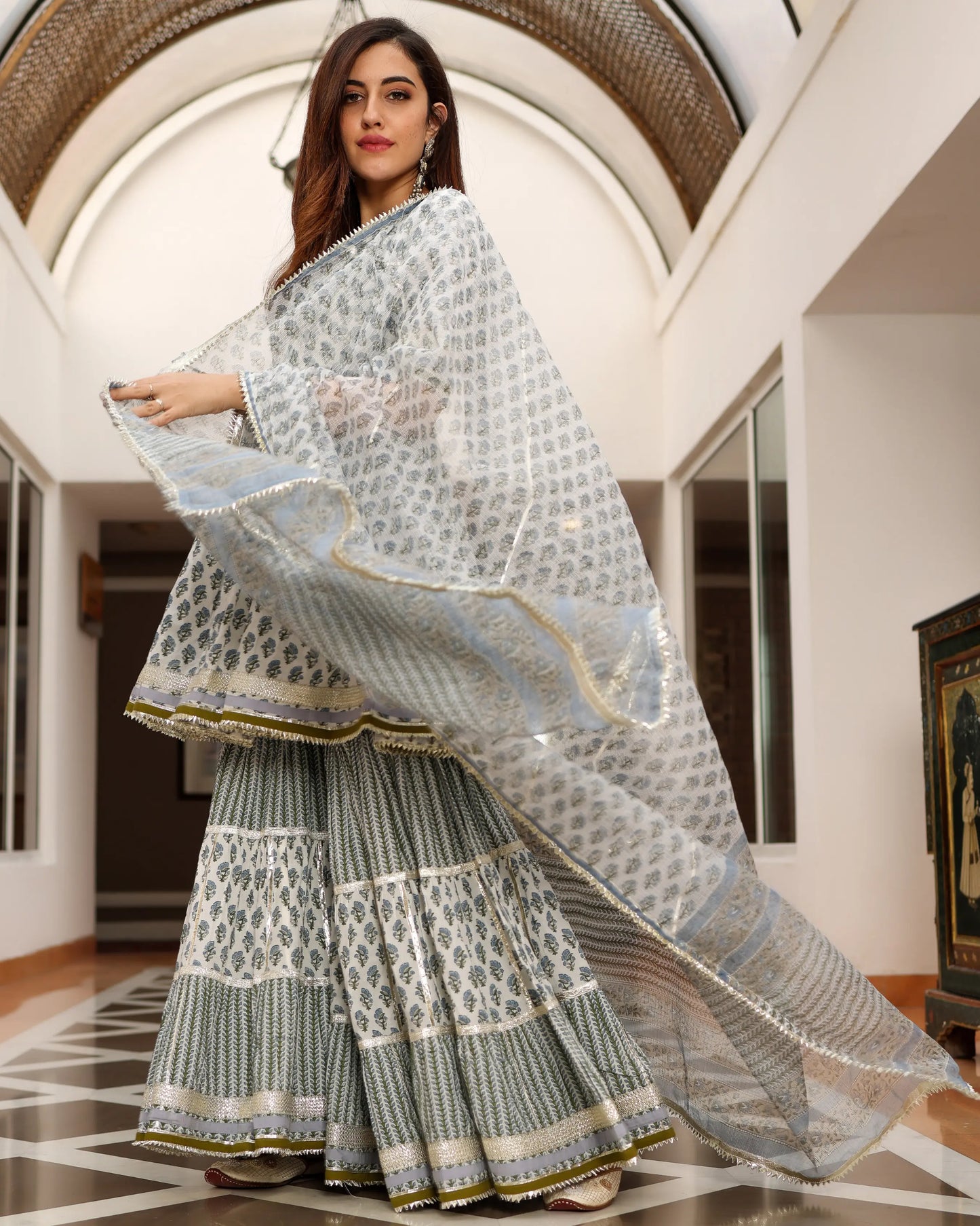 Blue Ciara Handblock Sharara Set My Store