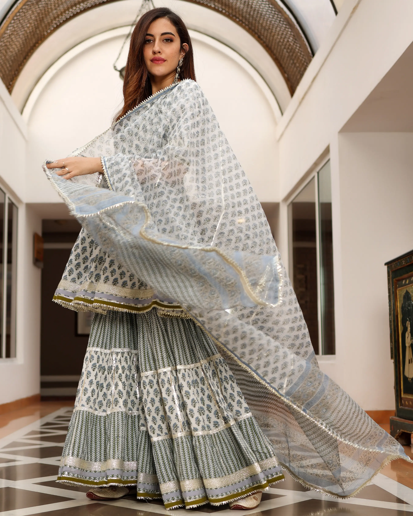 Blue Ciara Handblock Sharara Set My Store