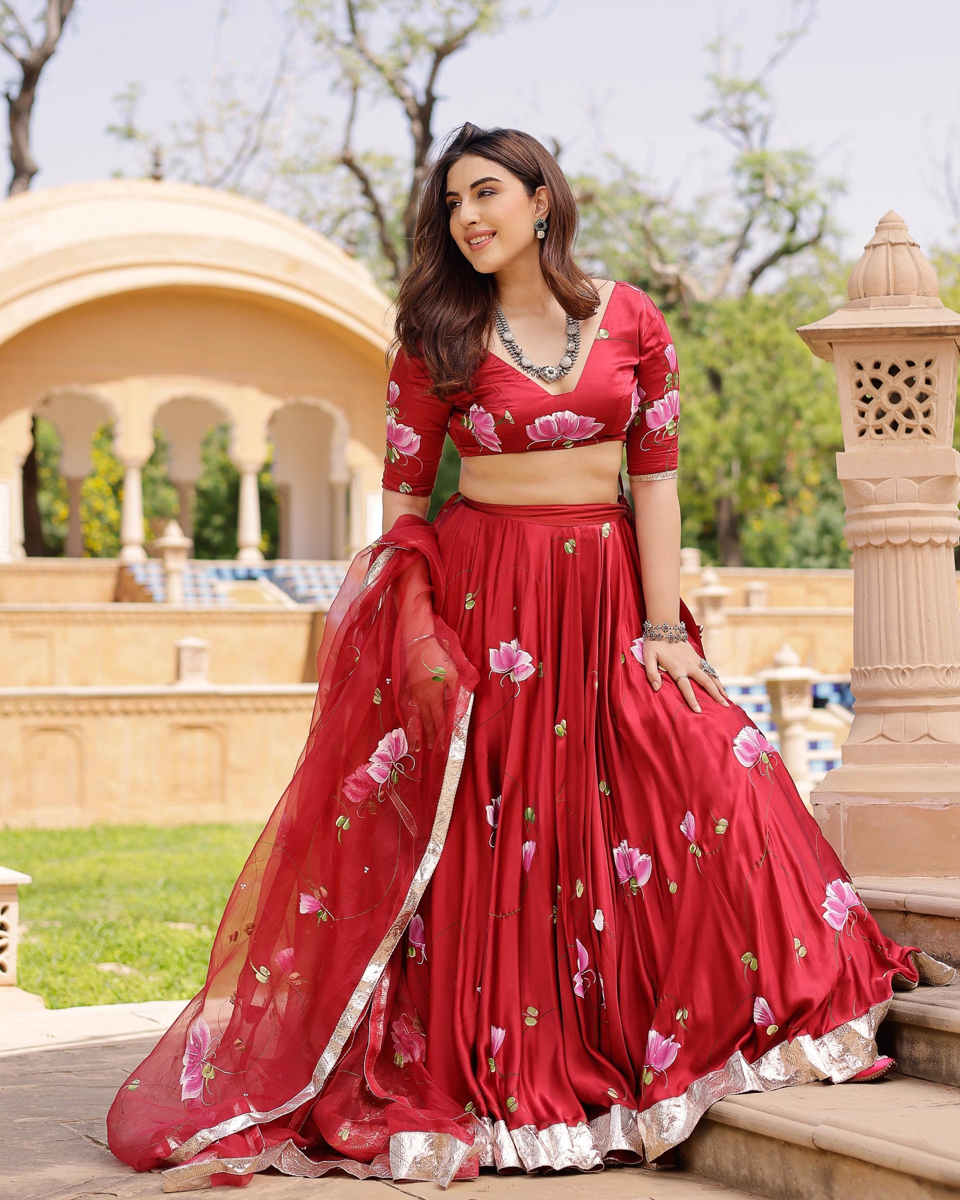 Gulsheen Handpainted Satin Lehenga Set My Store