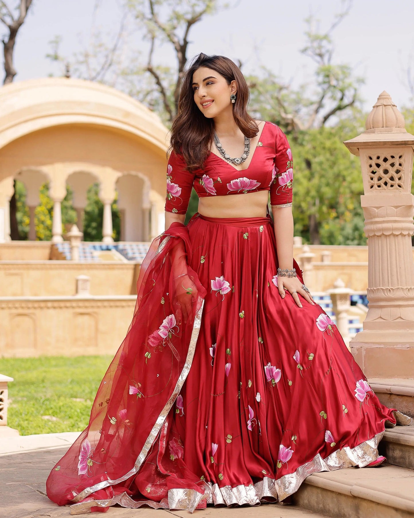 Gulsheen Handpainted Satin Lehenga Set My Store