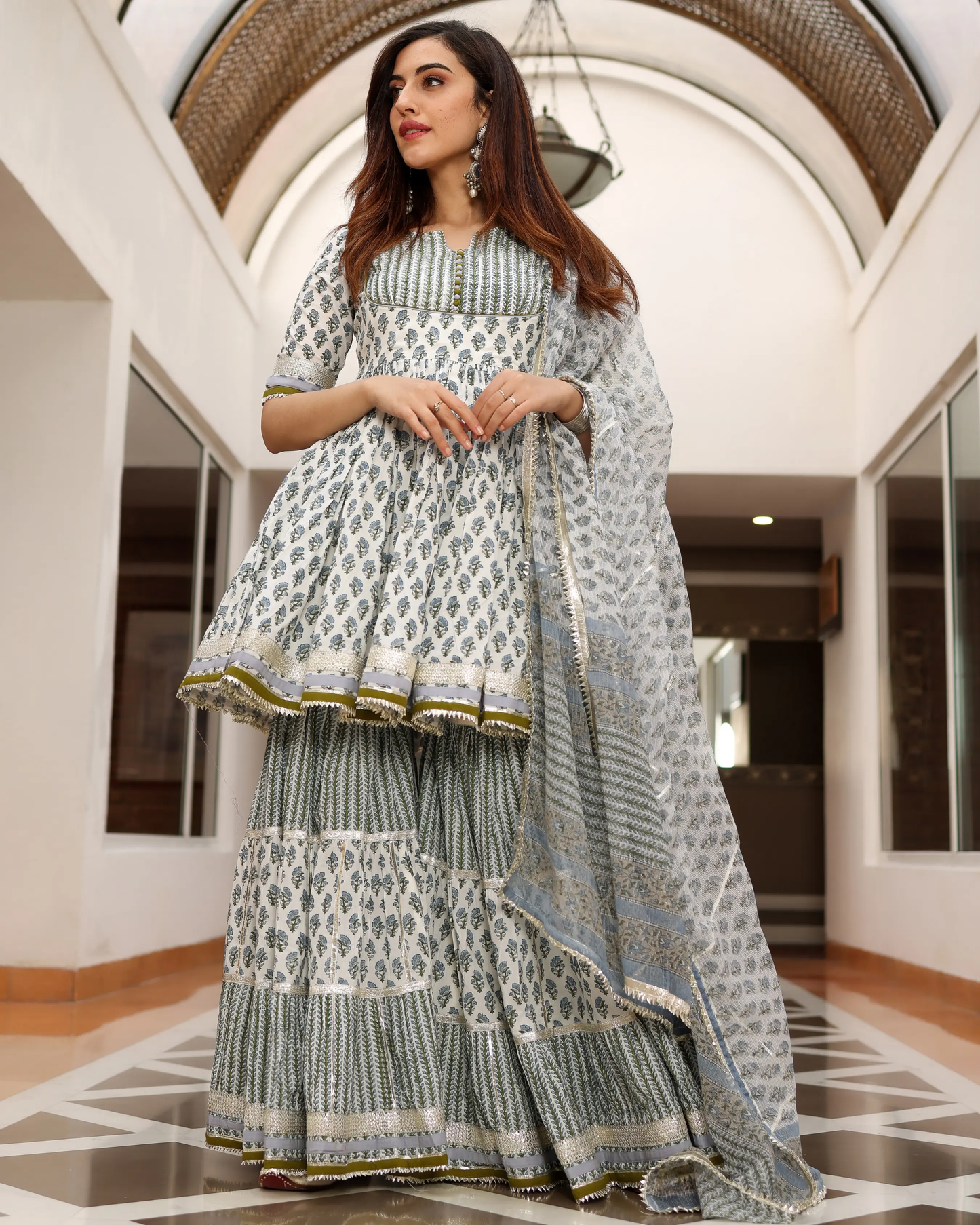 Blue Ciara Handblock Sharara Set My Store