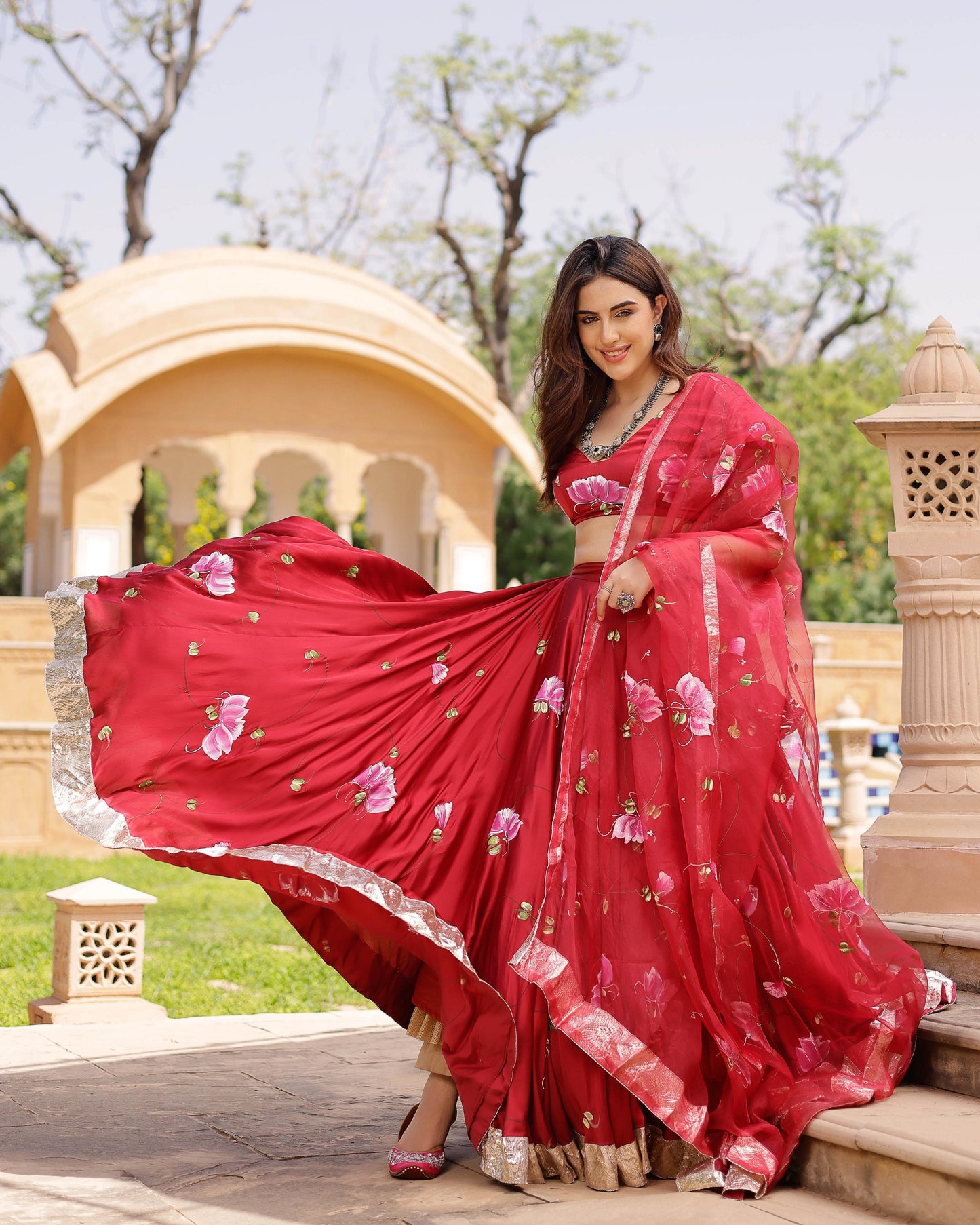 Gulsheen Handpainted Satin Lehenga Set My Store