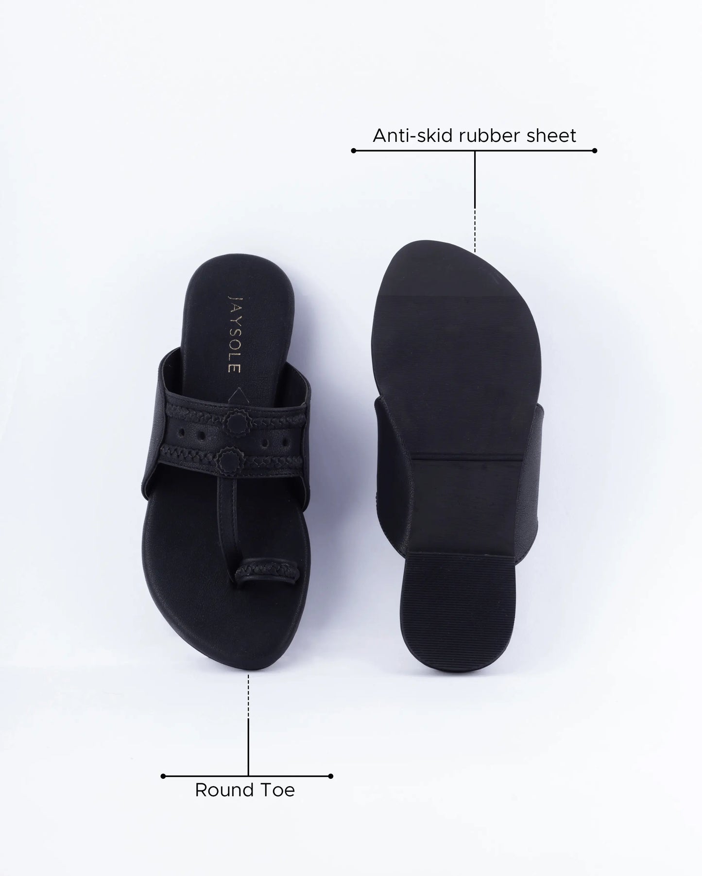 Melanie Black Solid Kolha Flats My Store