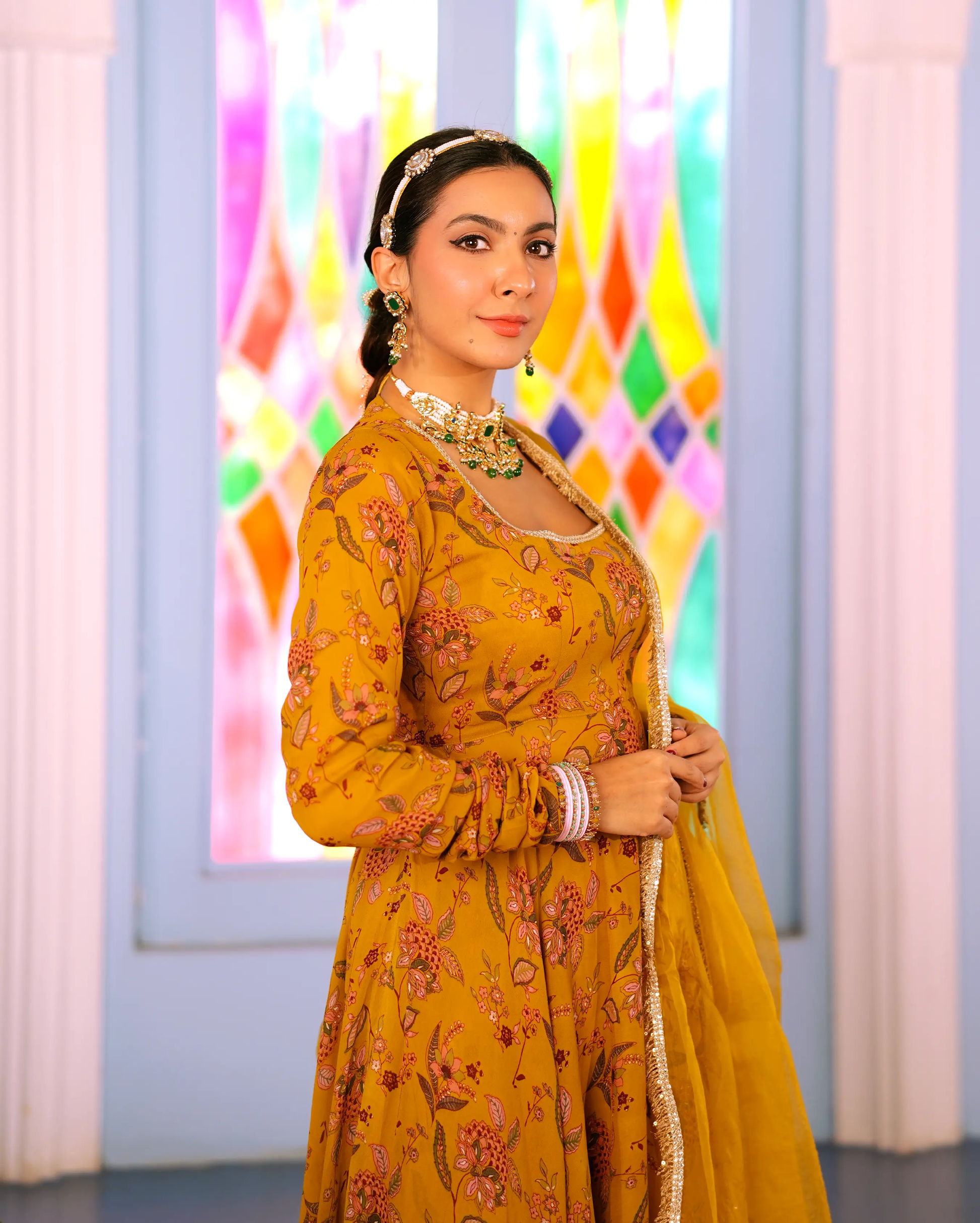 Isha Mustard Printed Georgette Suit Set My Store