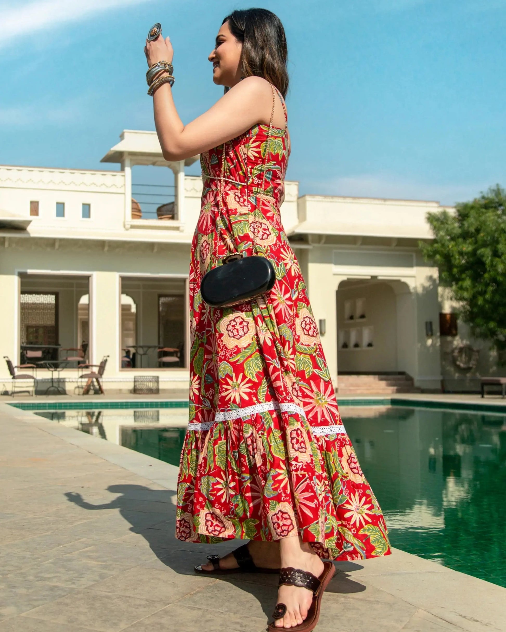 MAPLE RED HANDBLOCK COTTON DRESS My Store