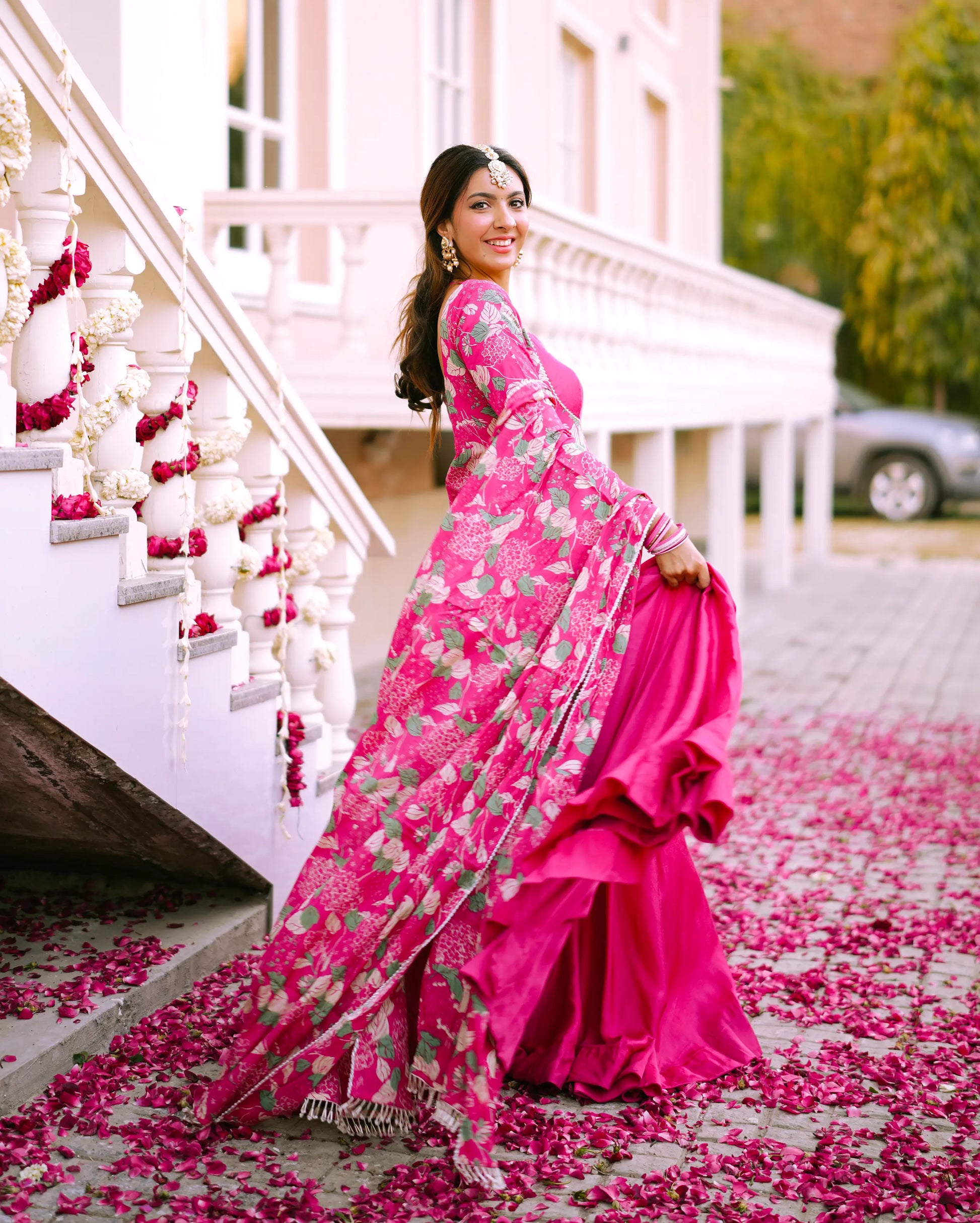 Malti Pink Printed Chinon Lehenga Set My Store