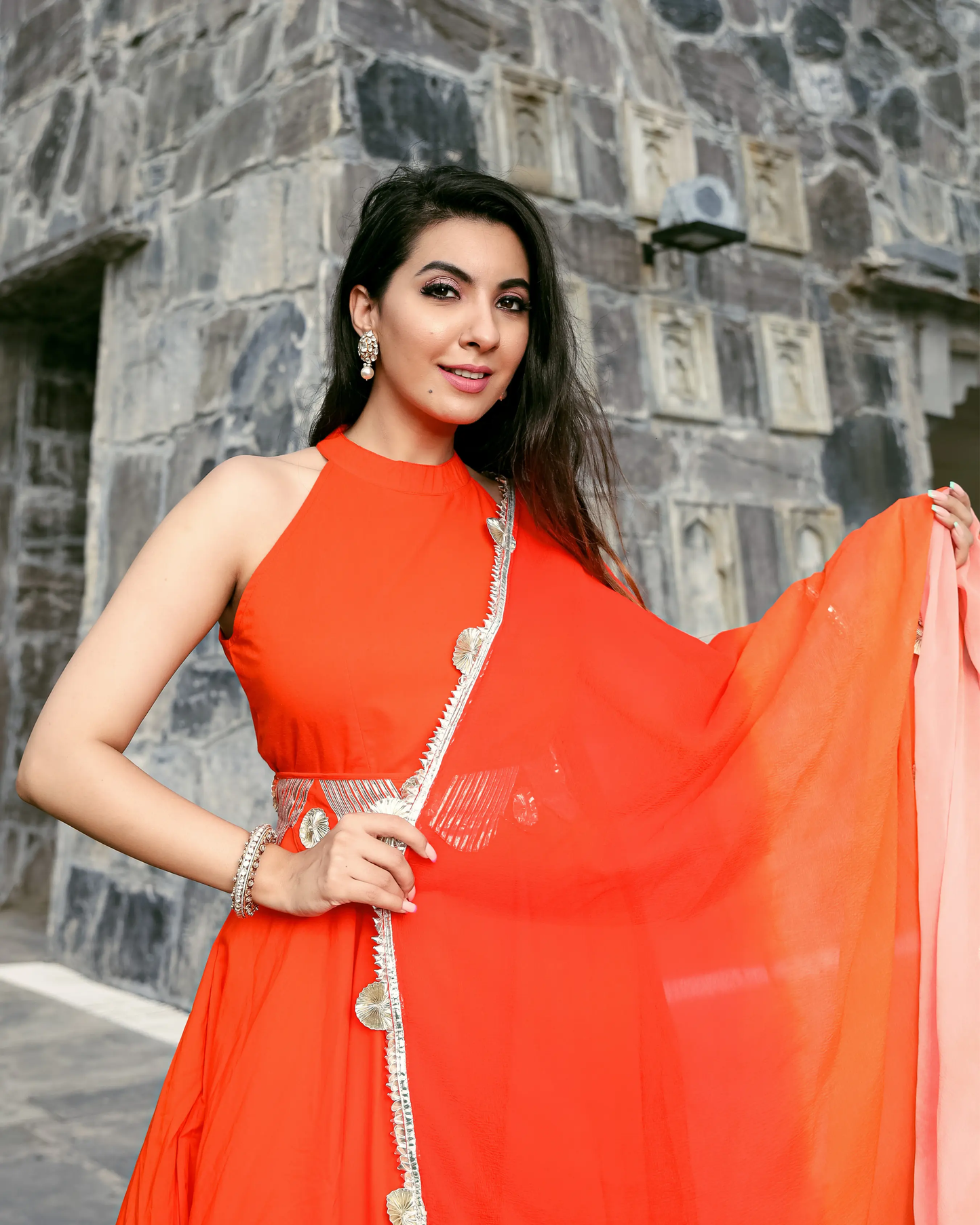 Orange Muse Leheriya Gota Suit Set My Store