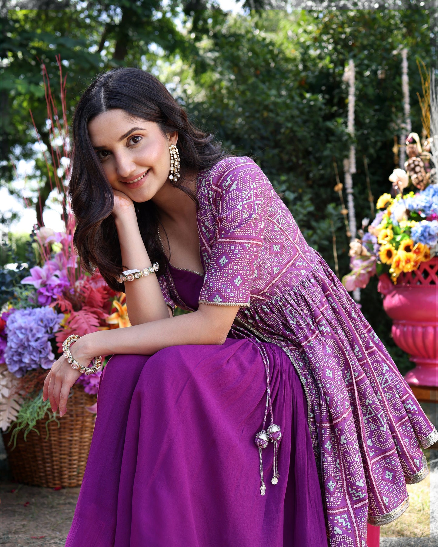 Geometric Purple Elegance Printed Satin Sharara Set Quick Cart