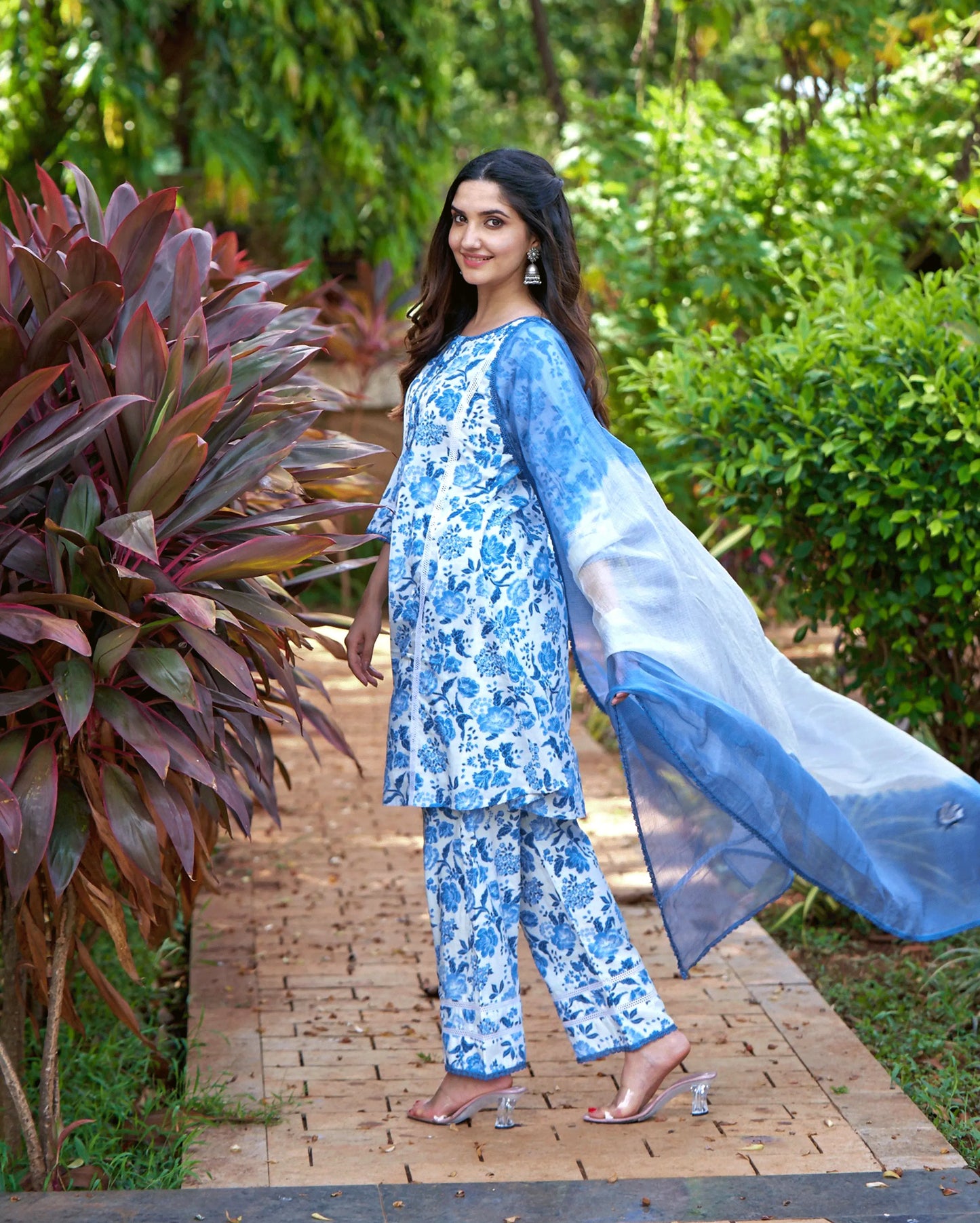Fresh Blue Printed Cotton Suit Set My Store