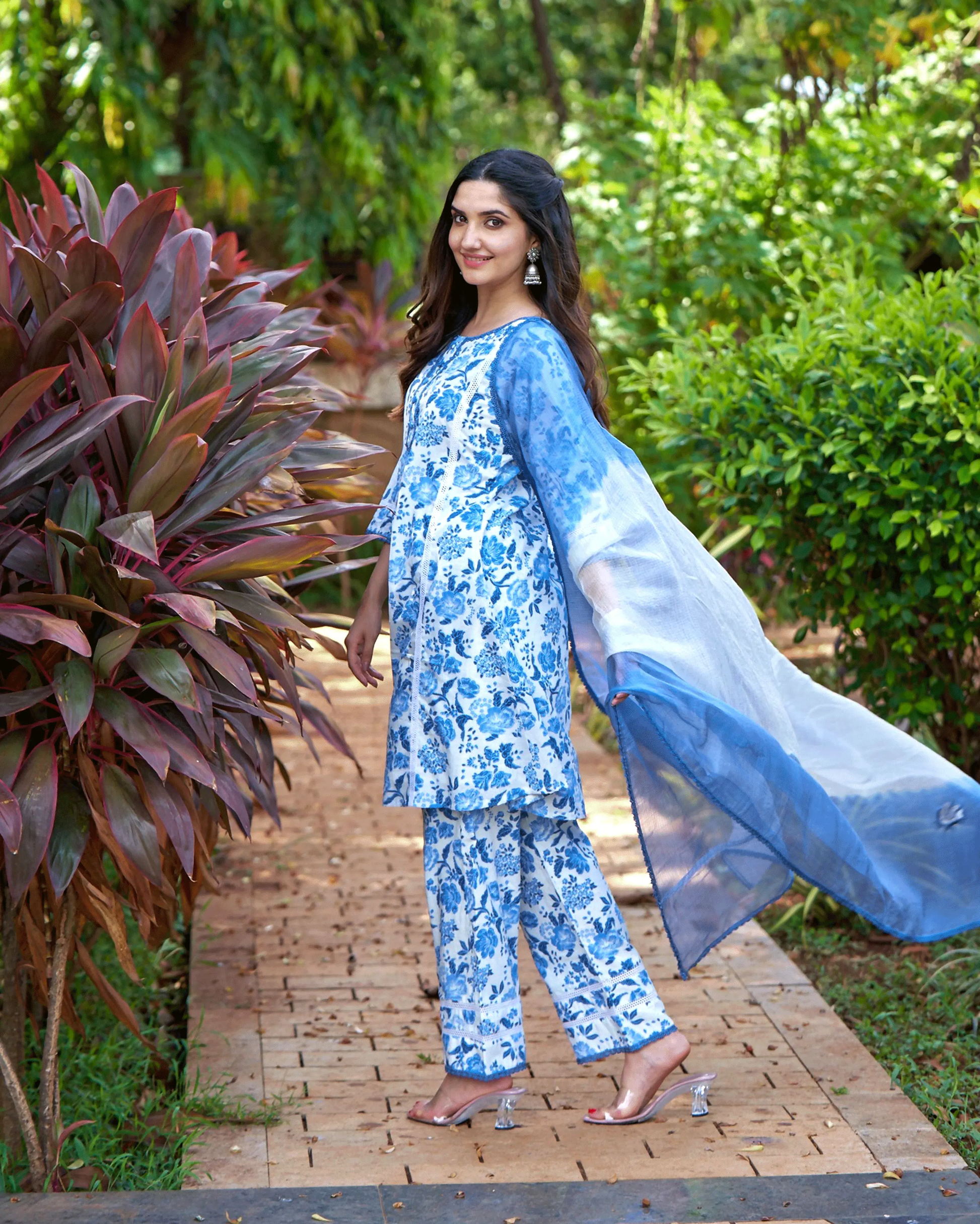 Fresh Blue Printed Cotton Suit Set My Store