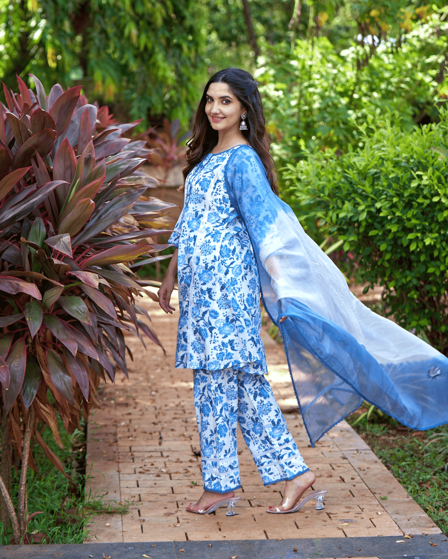 Fresh Blue Printed Cotton Suit Set My Store