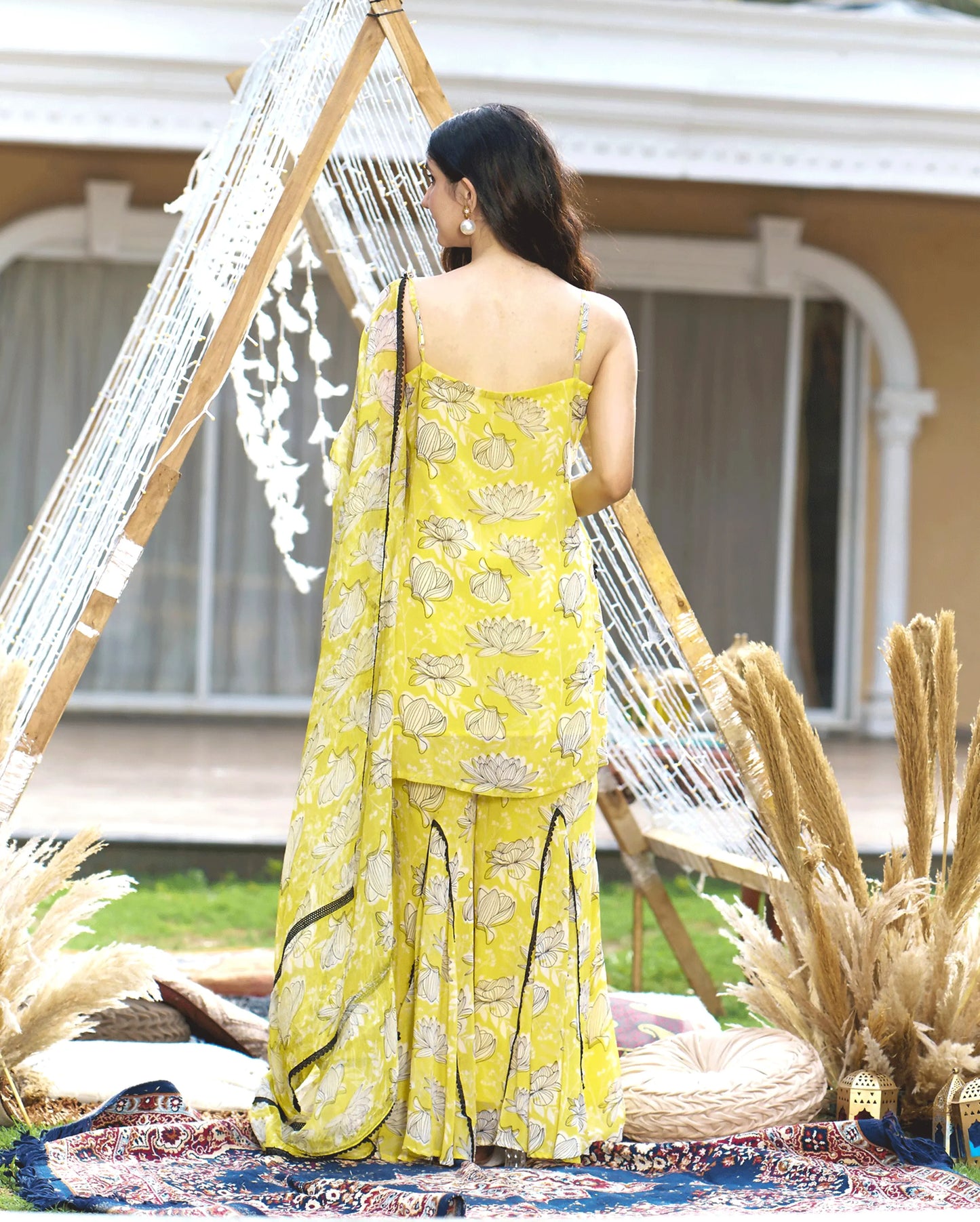 Emin Yellow Printed Georgette Sharara Set My Store