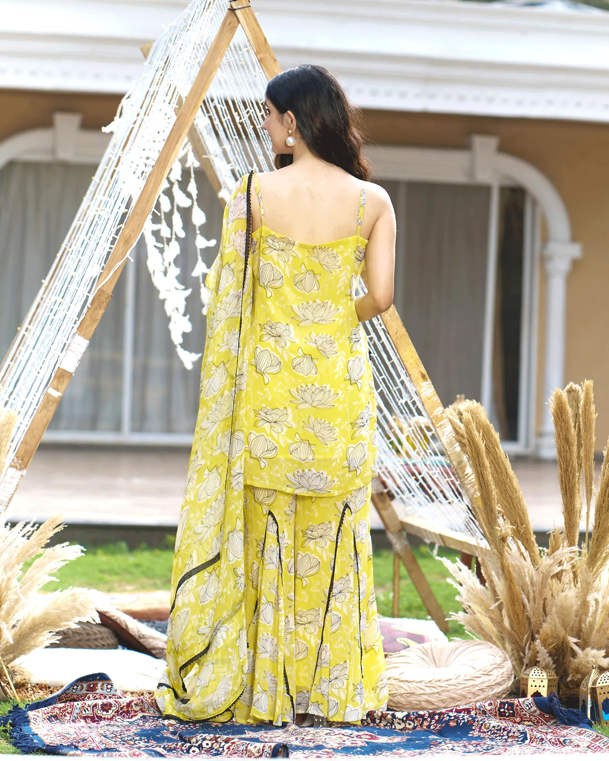 Emin Yellow Printed Georgette Sharara Set My Store
