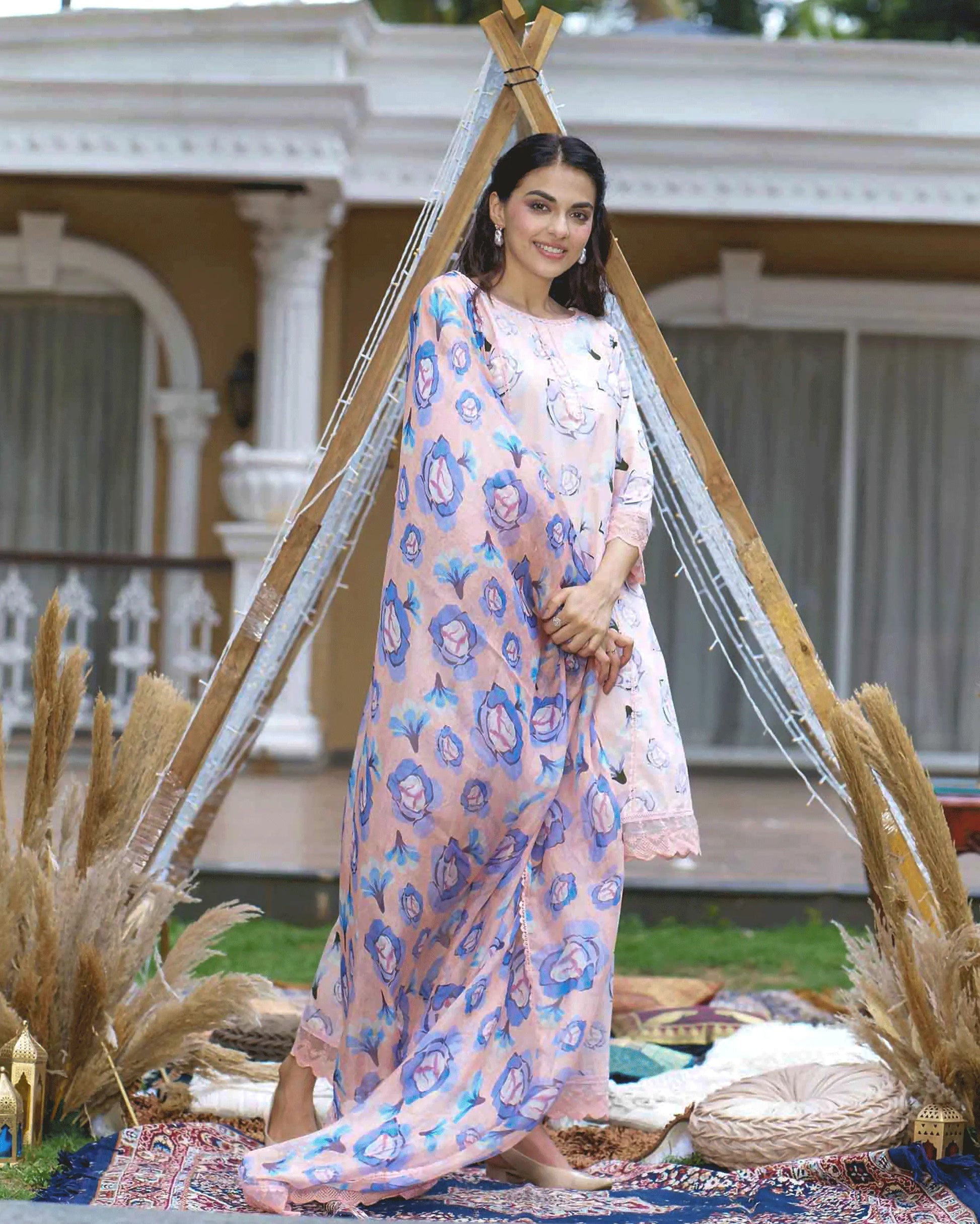 Coneflower Peach Printed Cotton Suit Set My Store