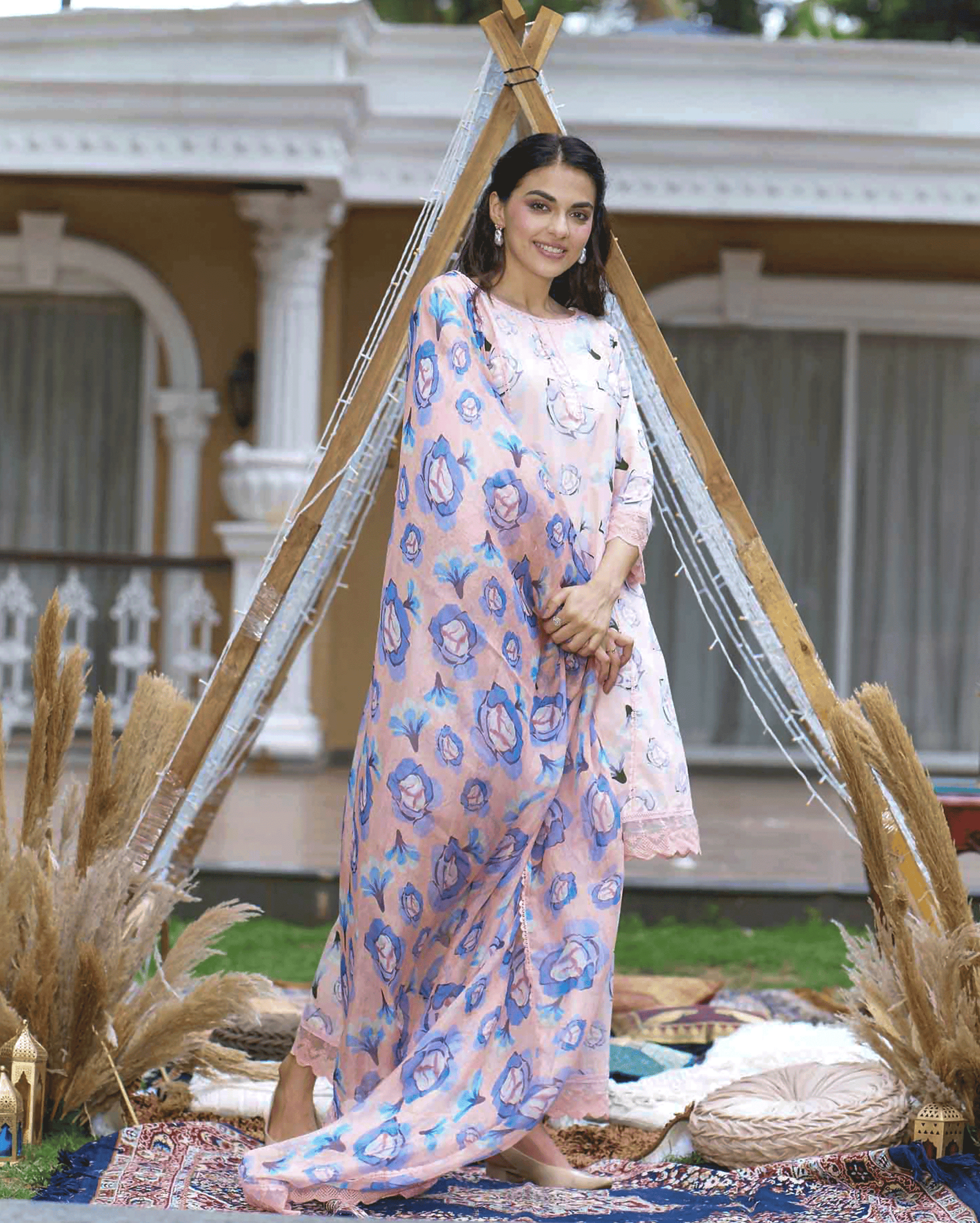 Coneflower Peach Printed Cotton Suit Set My Store