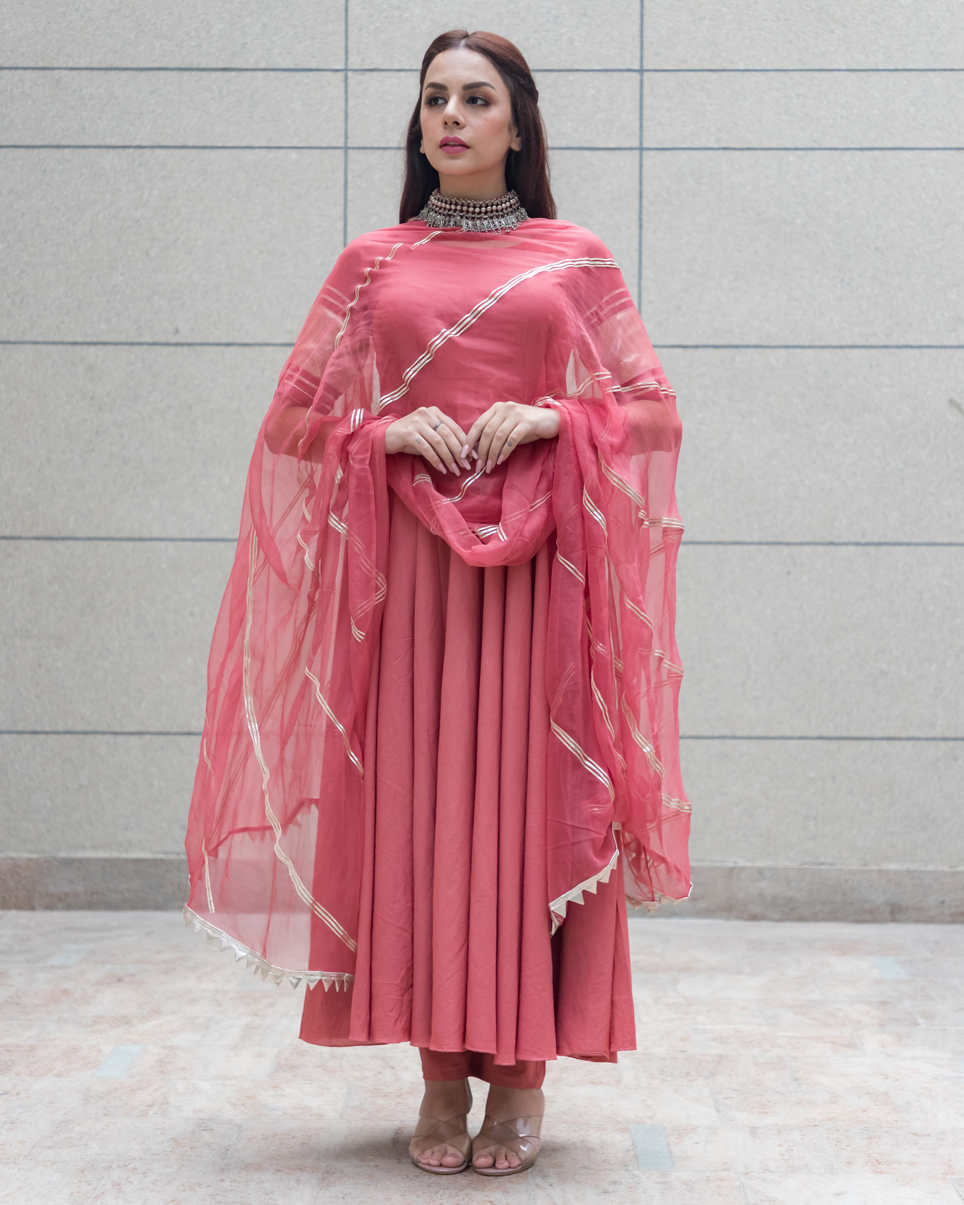 Peach Gotapatti Cotton Suit Set My Store