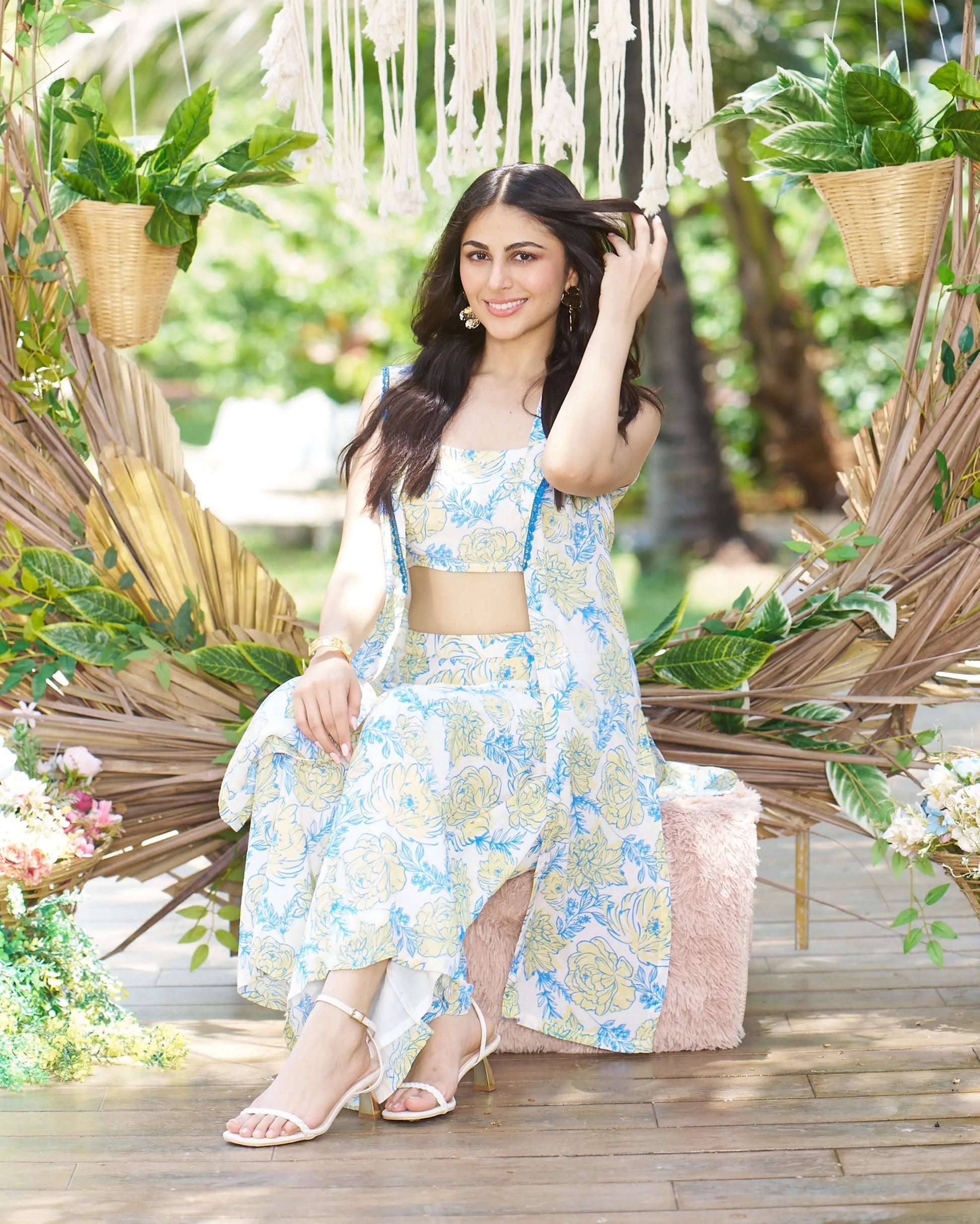 Nitya Light Blue Printed Silk Coord Set My Store
