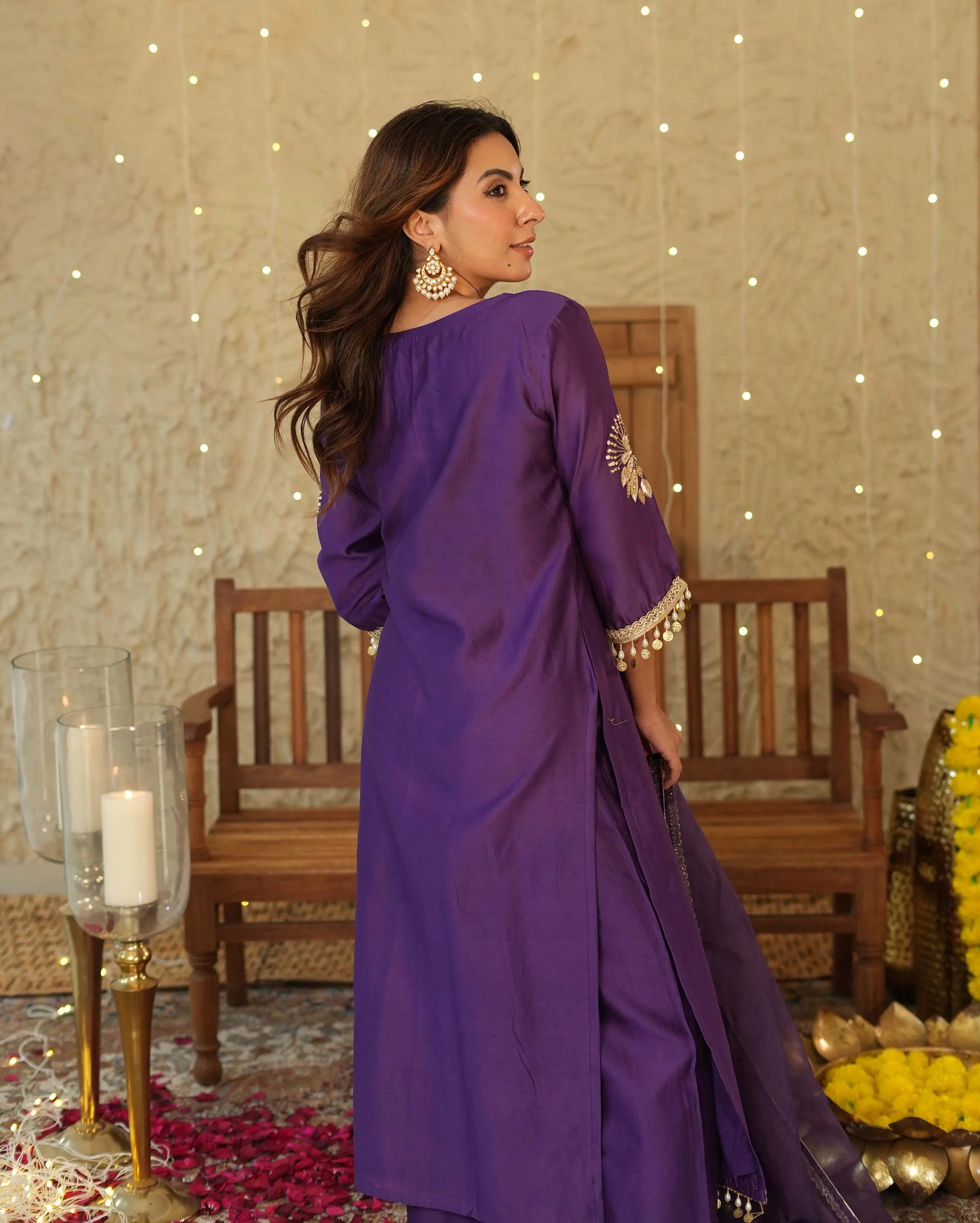 Swarna Purple Embroidered Chanderi Suit Set My Store