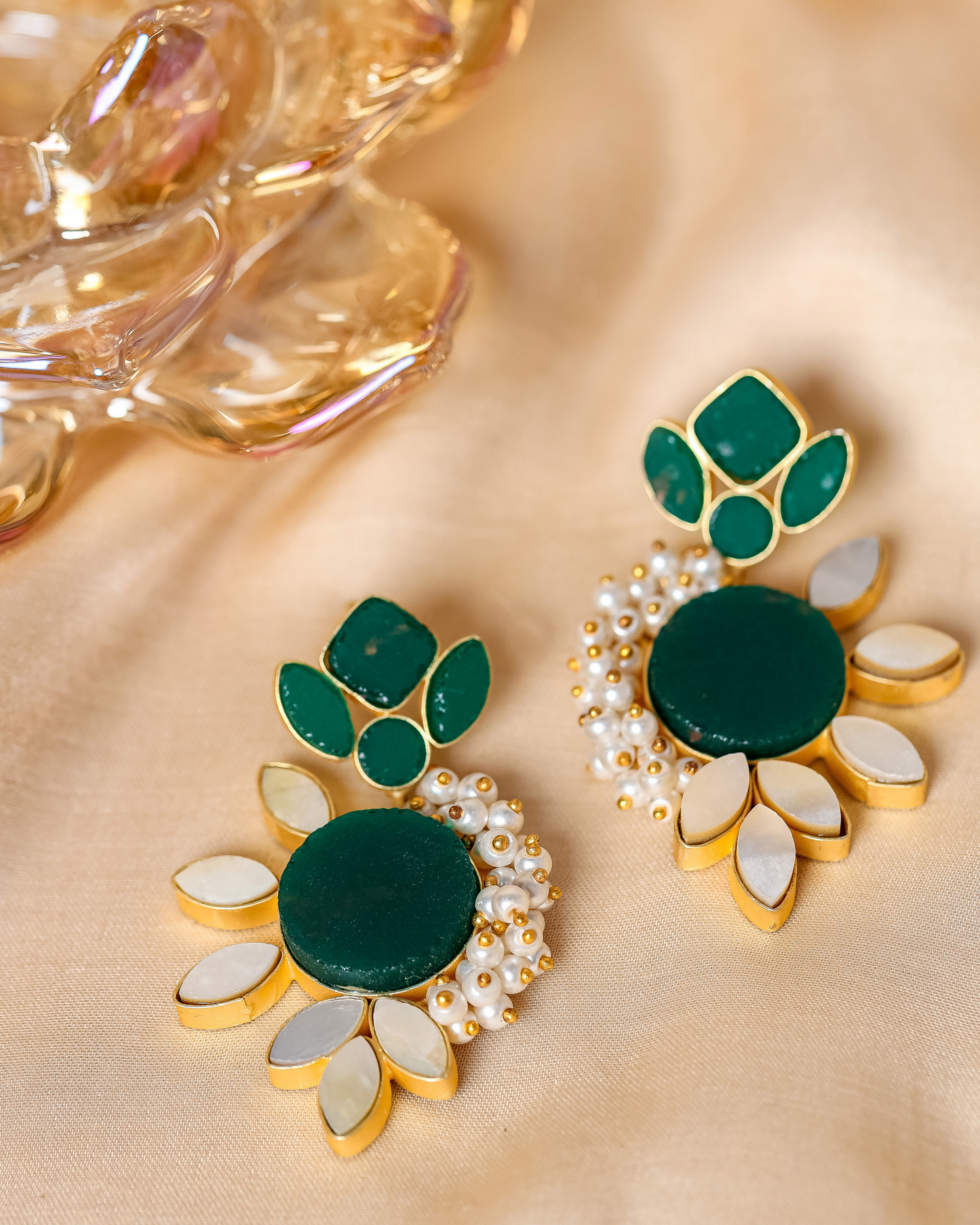 Mint Green Handcrafted Brass Earrings Quick Cart