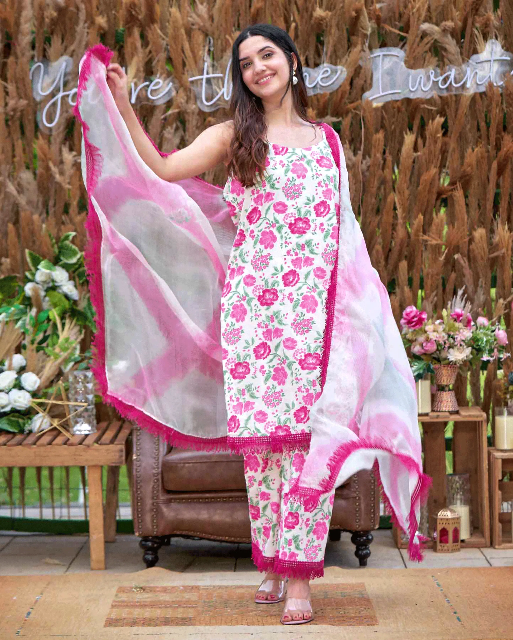 Carnation Pink Printed Cotton Suit Set My Store