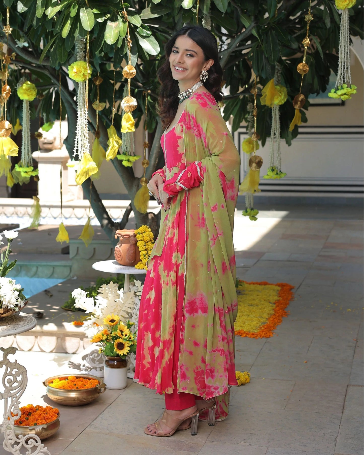Kairavi Pink Green Tie Dye Georgette Suit Set My Store