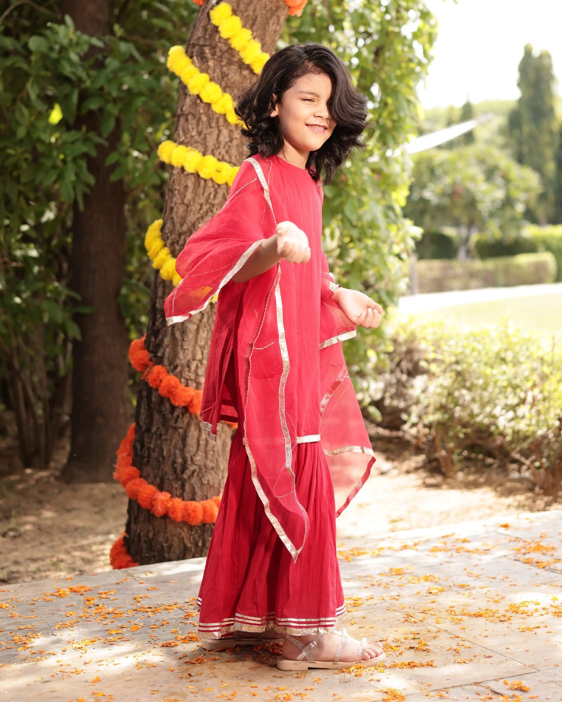 Cheeky Red Gotapatti Cotton Sharara Set My Store