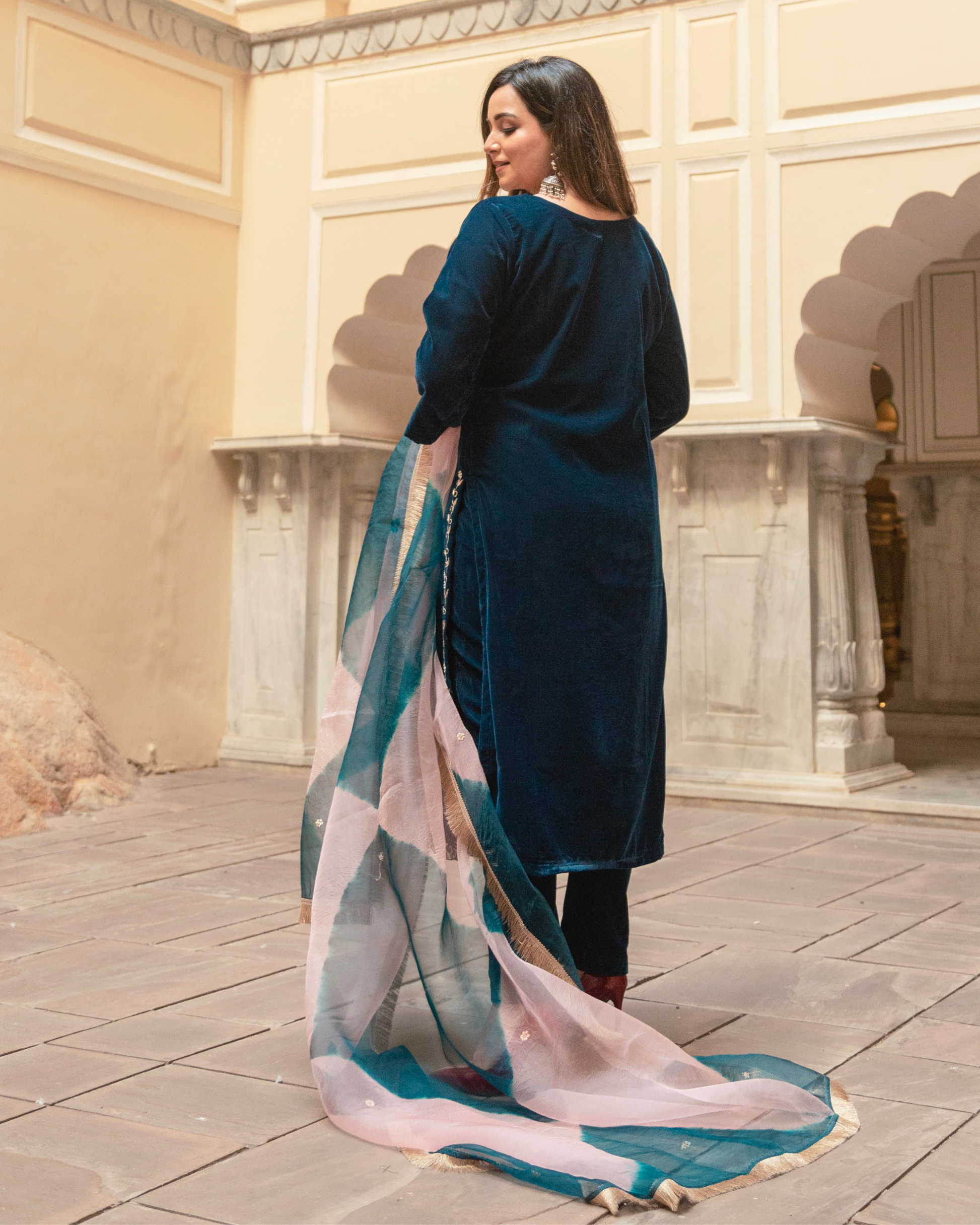 Vintage Blue Velvet Handcrafted Suit Set Quick Cart