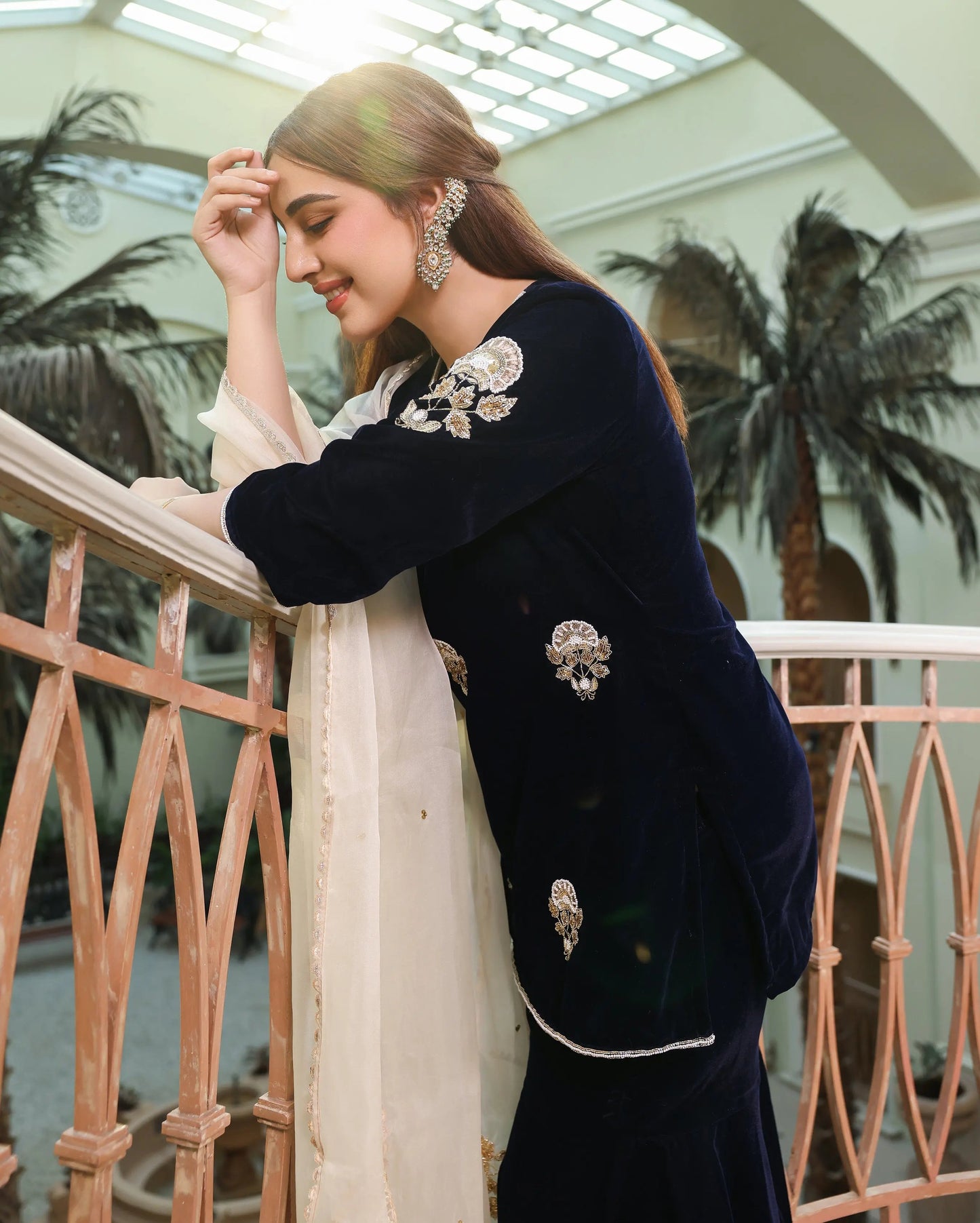 Nihayat Navy Embroidered Velvet Sharara Set My Store
