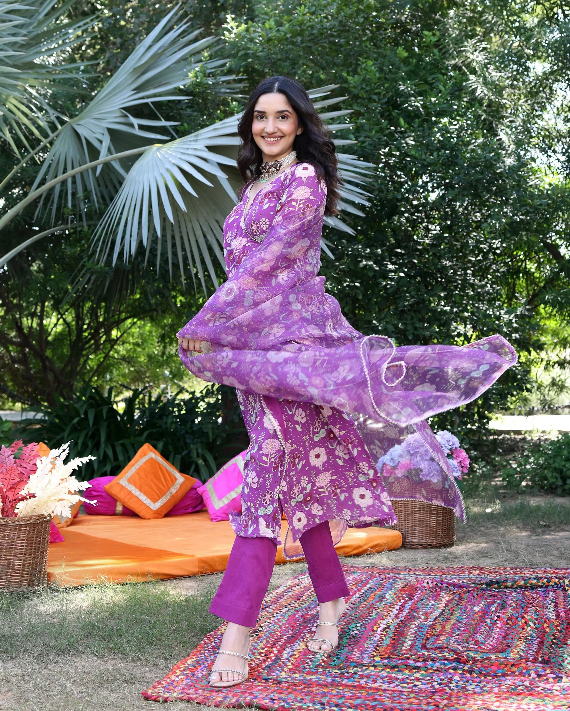 Iris Bloom Purple Printed Georgette Suit Set My Store