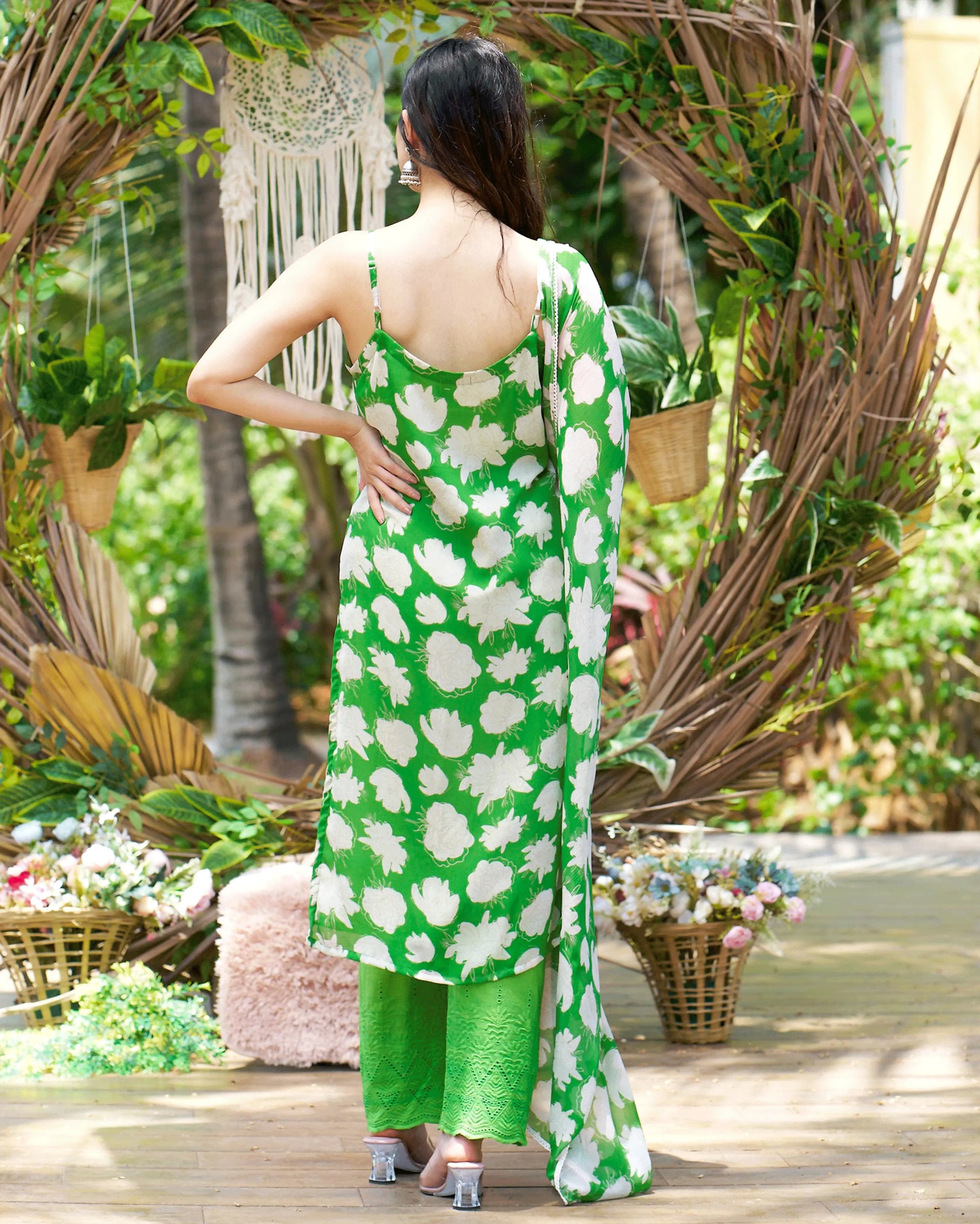 Drisana Green Printed Chiffon Suit Set My Store