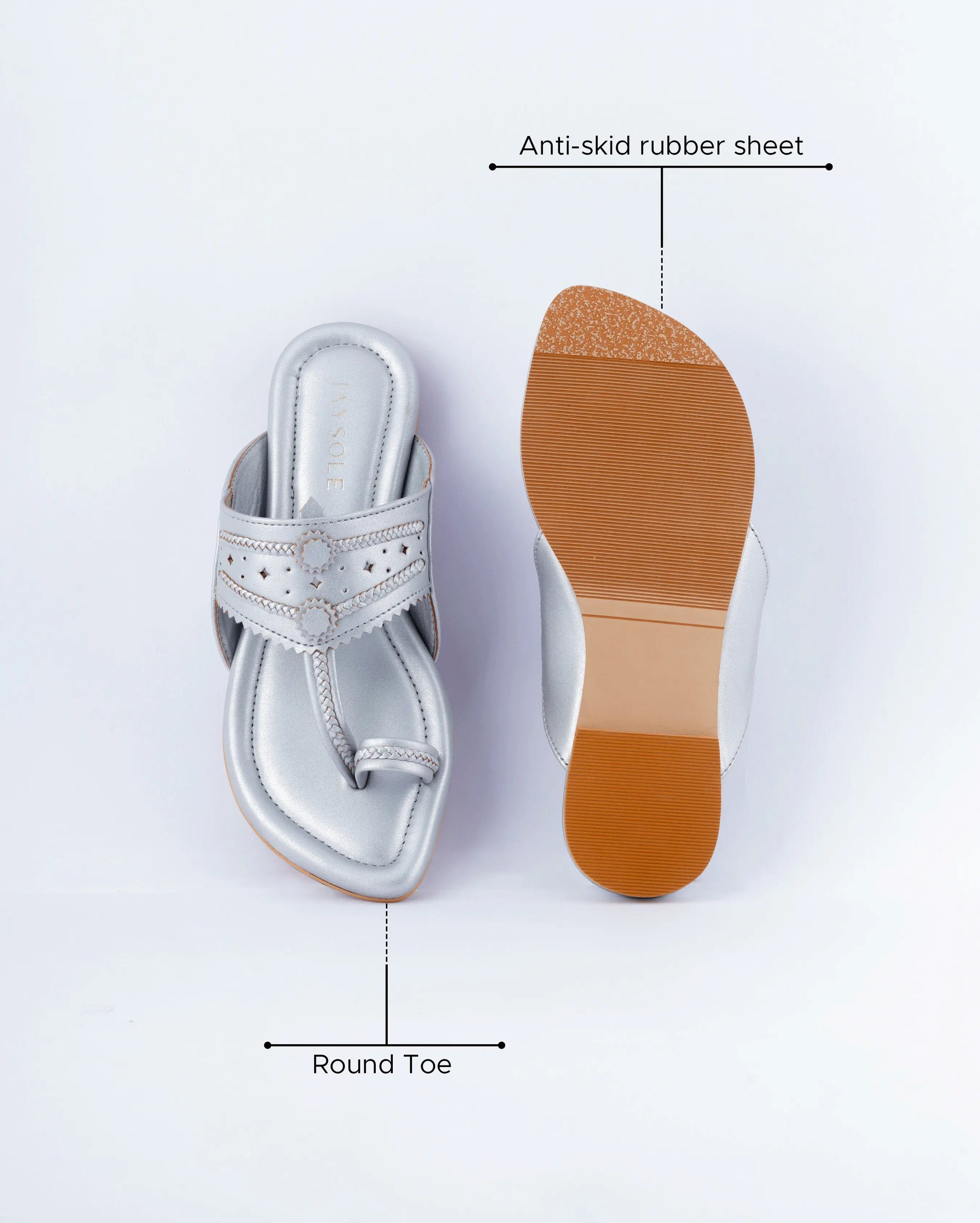 Silver Solid Kolha Flats My Store