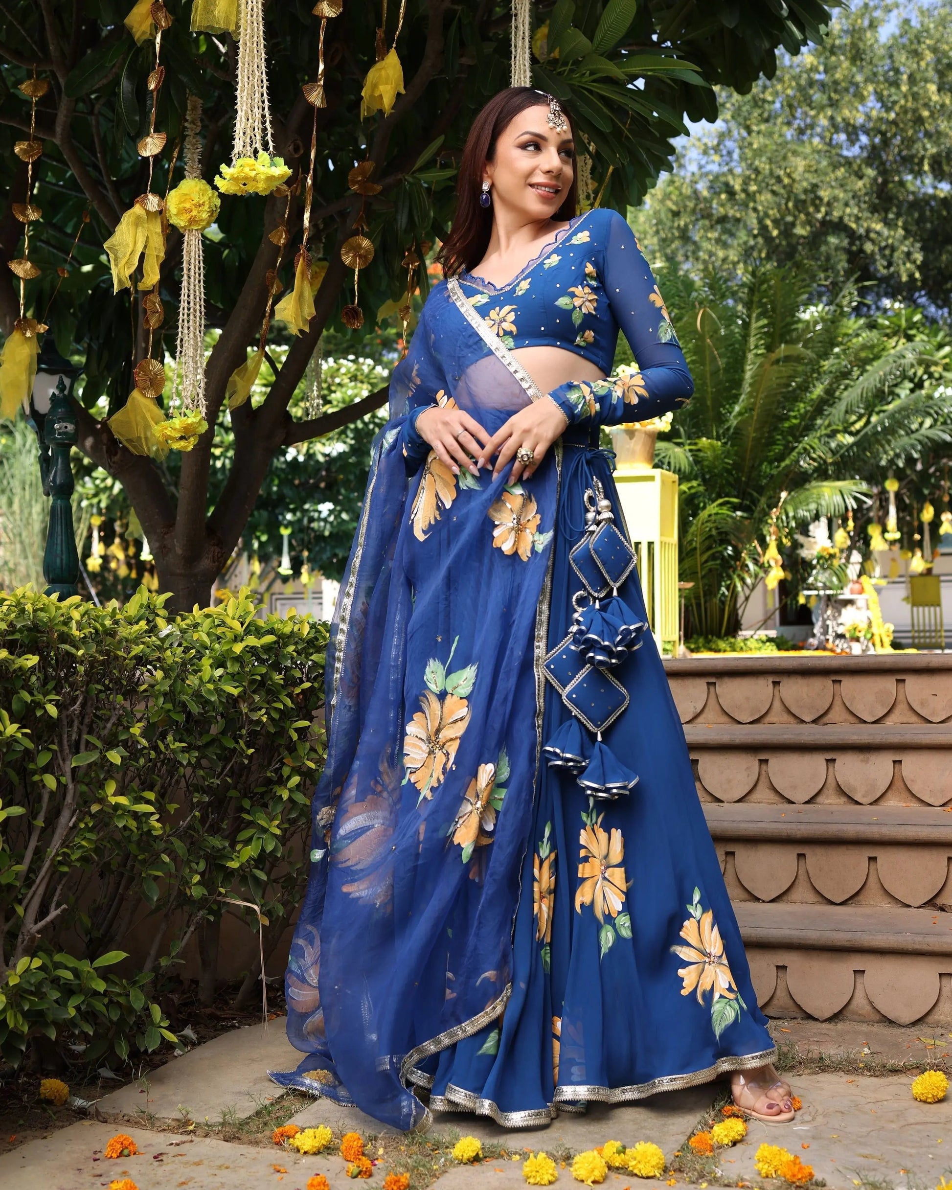 Madison Blue Handpainted Georgette Lehenga Set My Store