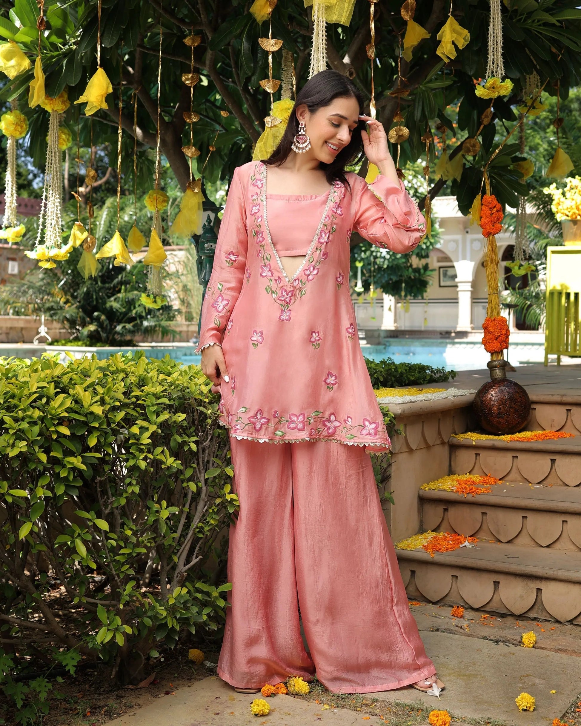 Peach Mystery Handpainted Silk Coord Set My Store