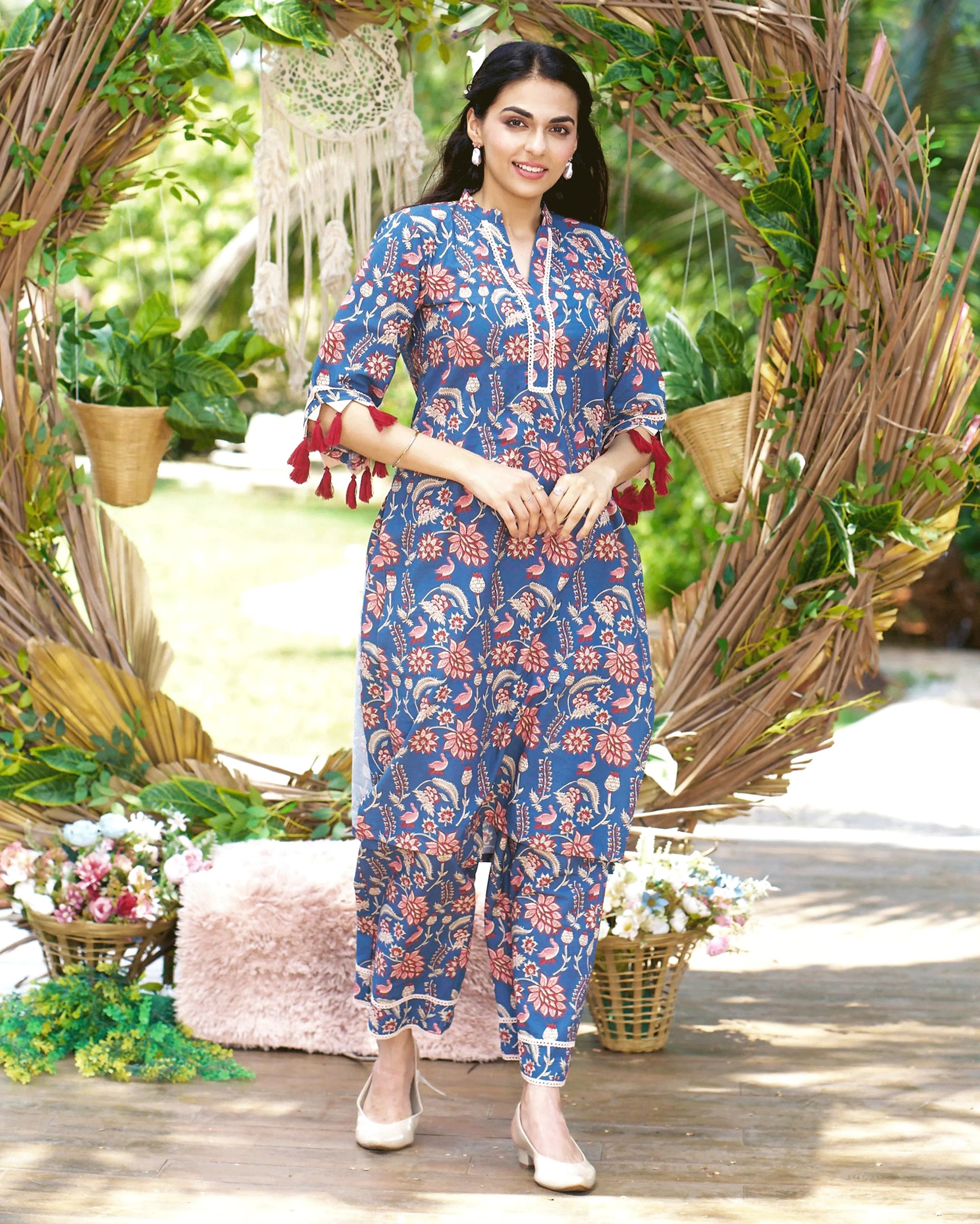 Kayra Blue Printed Cotton Kurta Set My Store