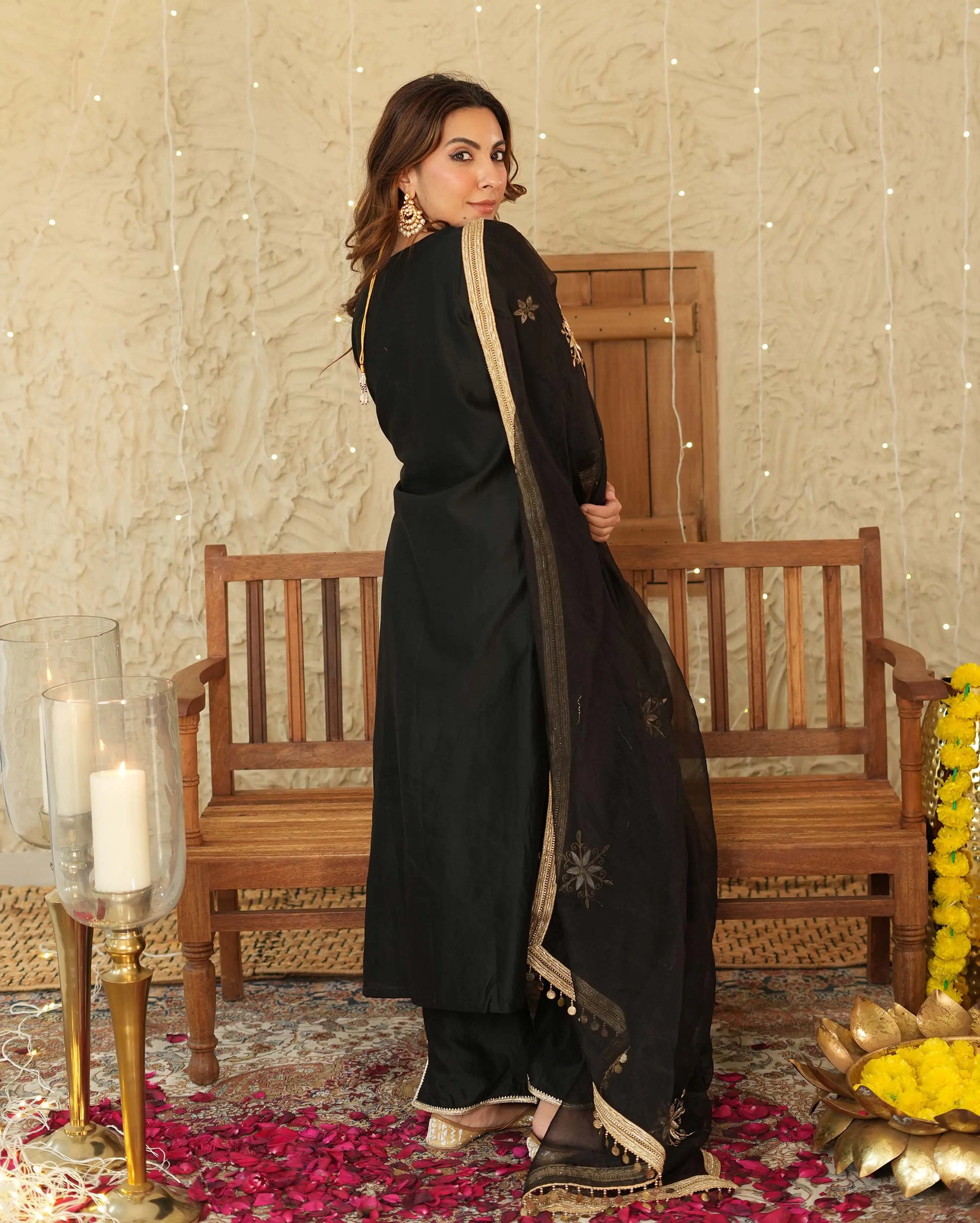 Vandana Black Embroidered Chanderi Suit Set My Store