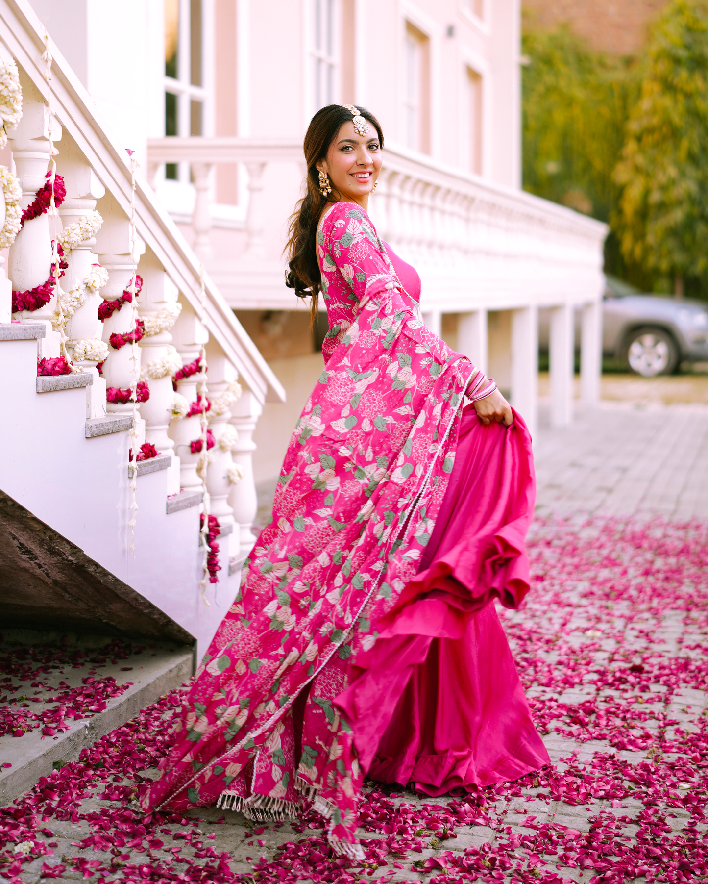 Malti Pink Printed Chinon Lehenga Set My Store