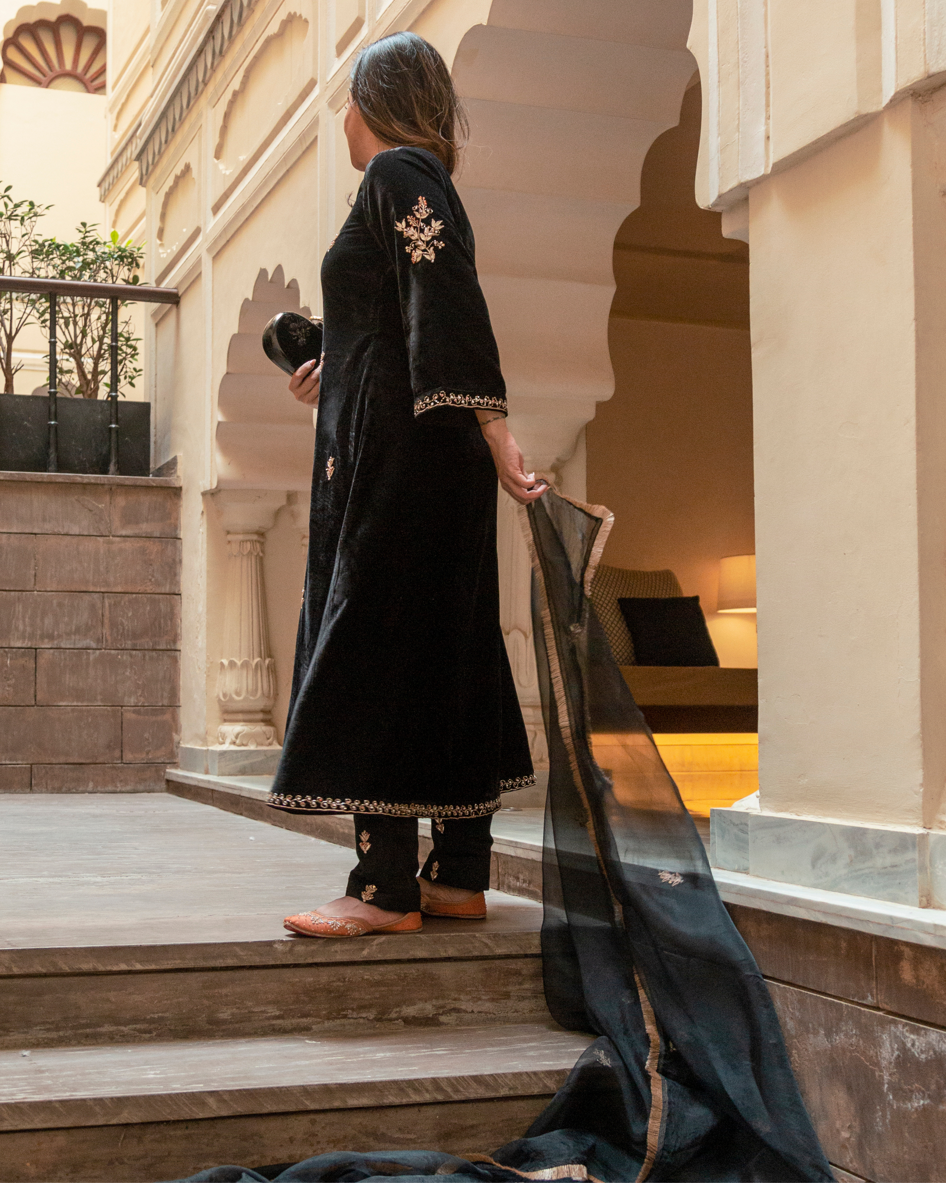 Slate Black Velvet Handcrafted Suit Set Quick Cart