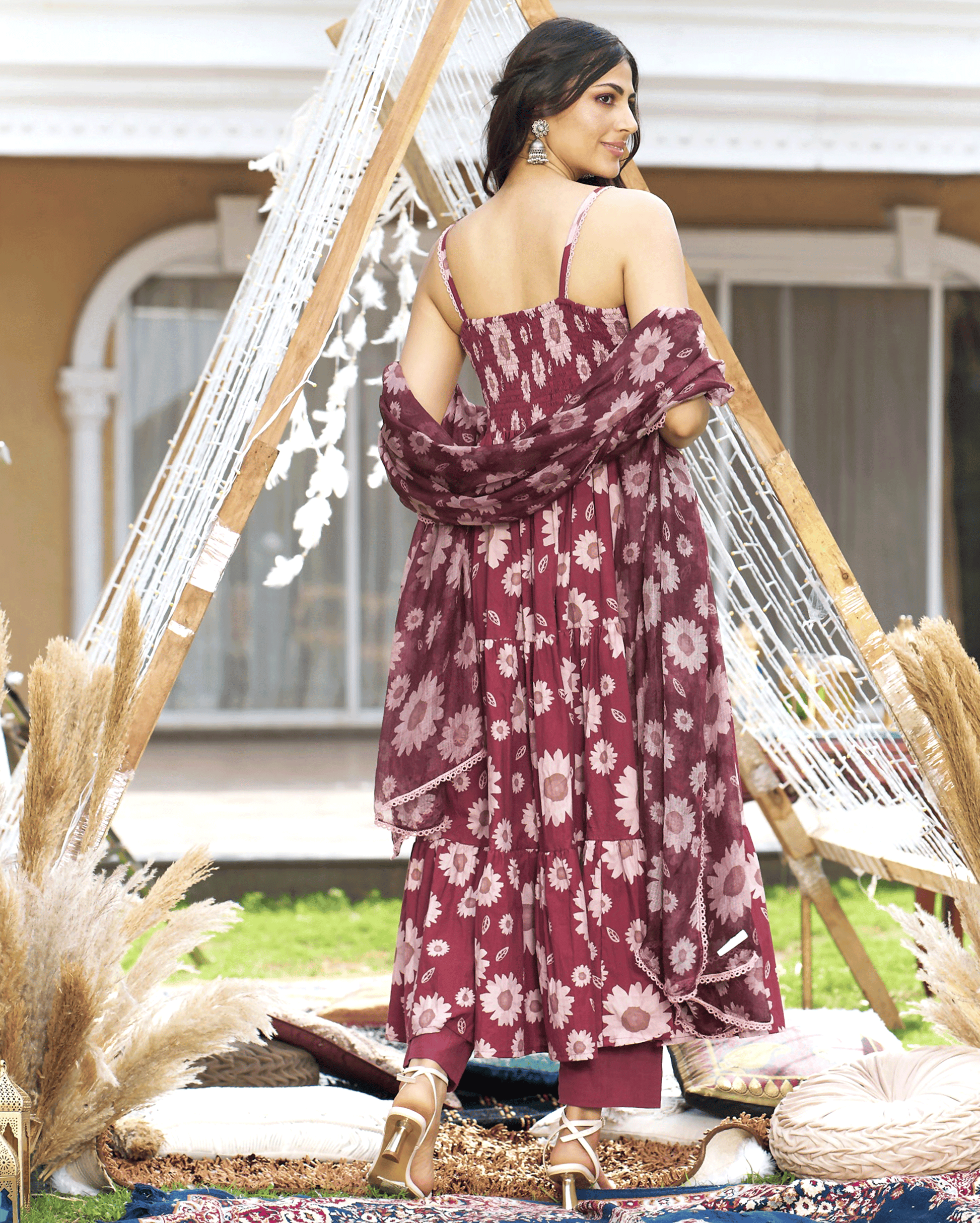 Prisha Brown Printed Cotton Suit Set My Store