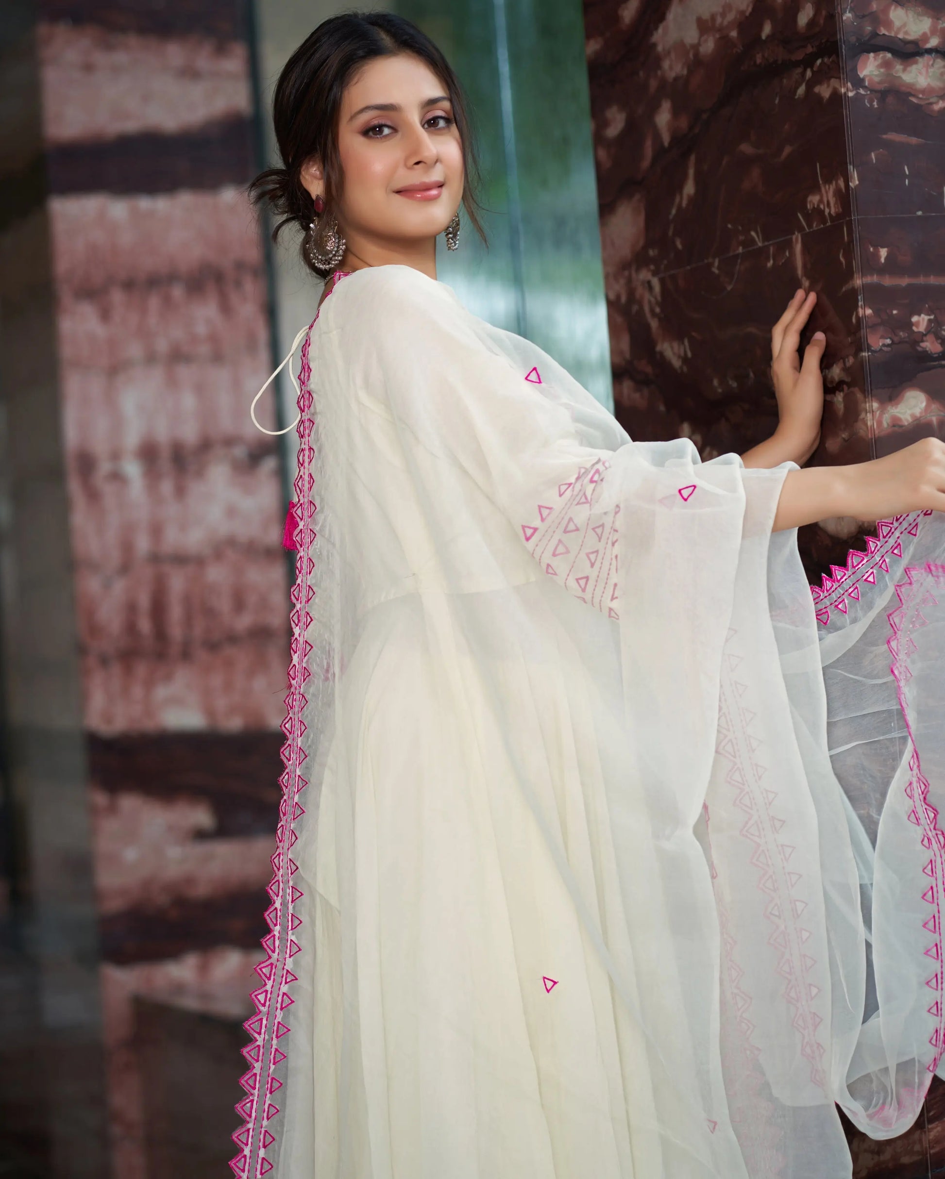Rajsi Pink Cream Embroidered Muslin Silk Suit Set My Store