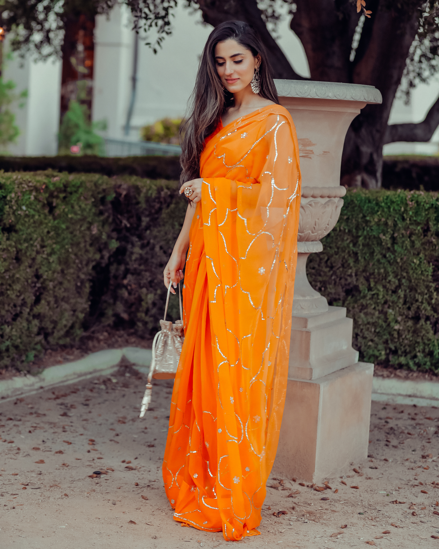 Autum Glory Sequin Jaal Pure Chiffon Saree Quick Cart