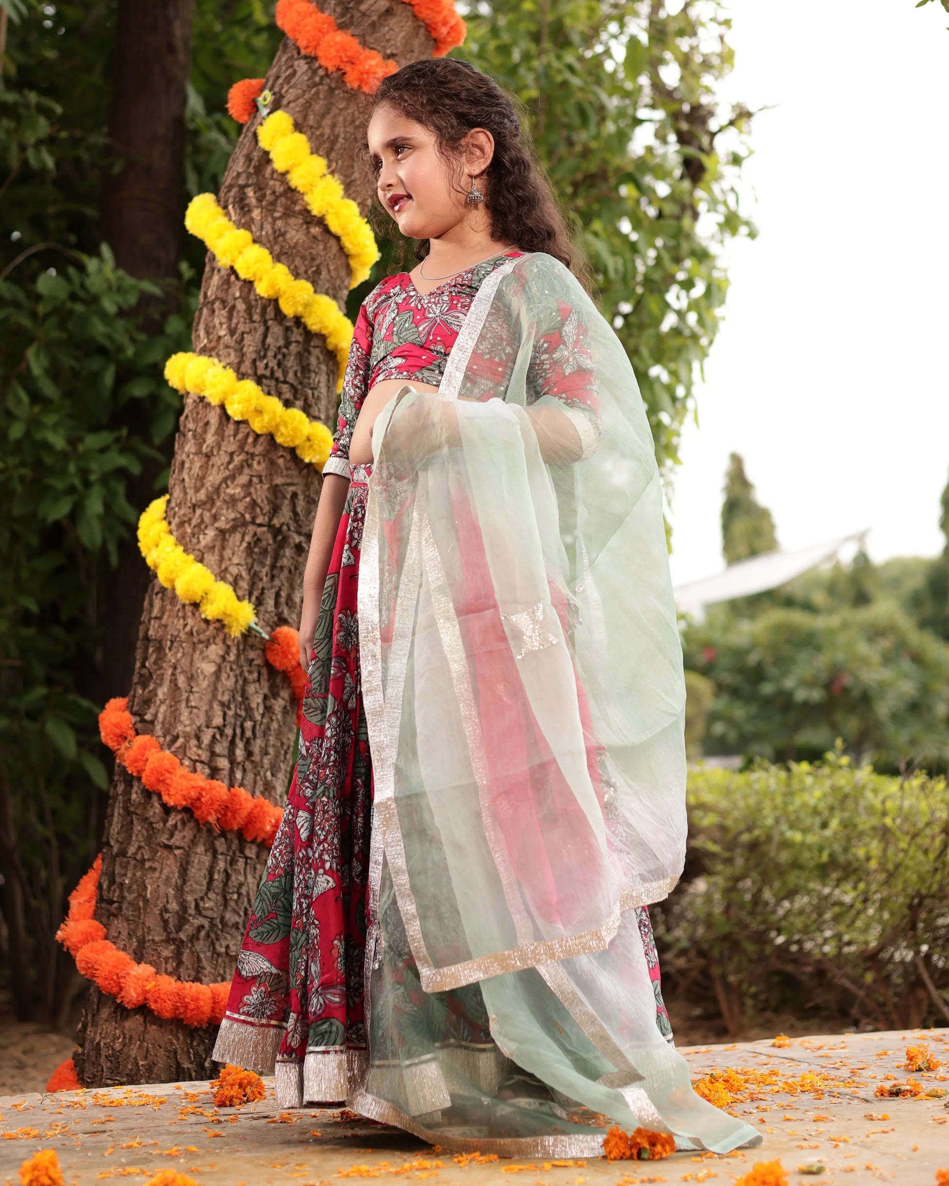 Frolic Red Printed Chanderi Lehenga Set My Store