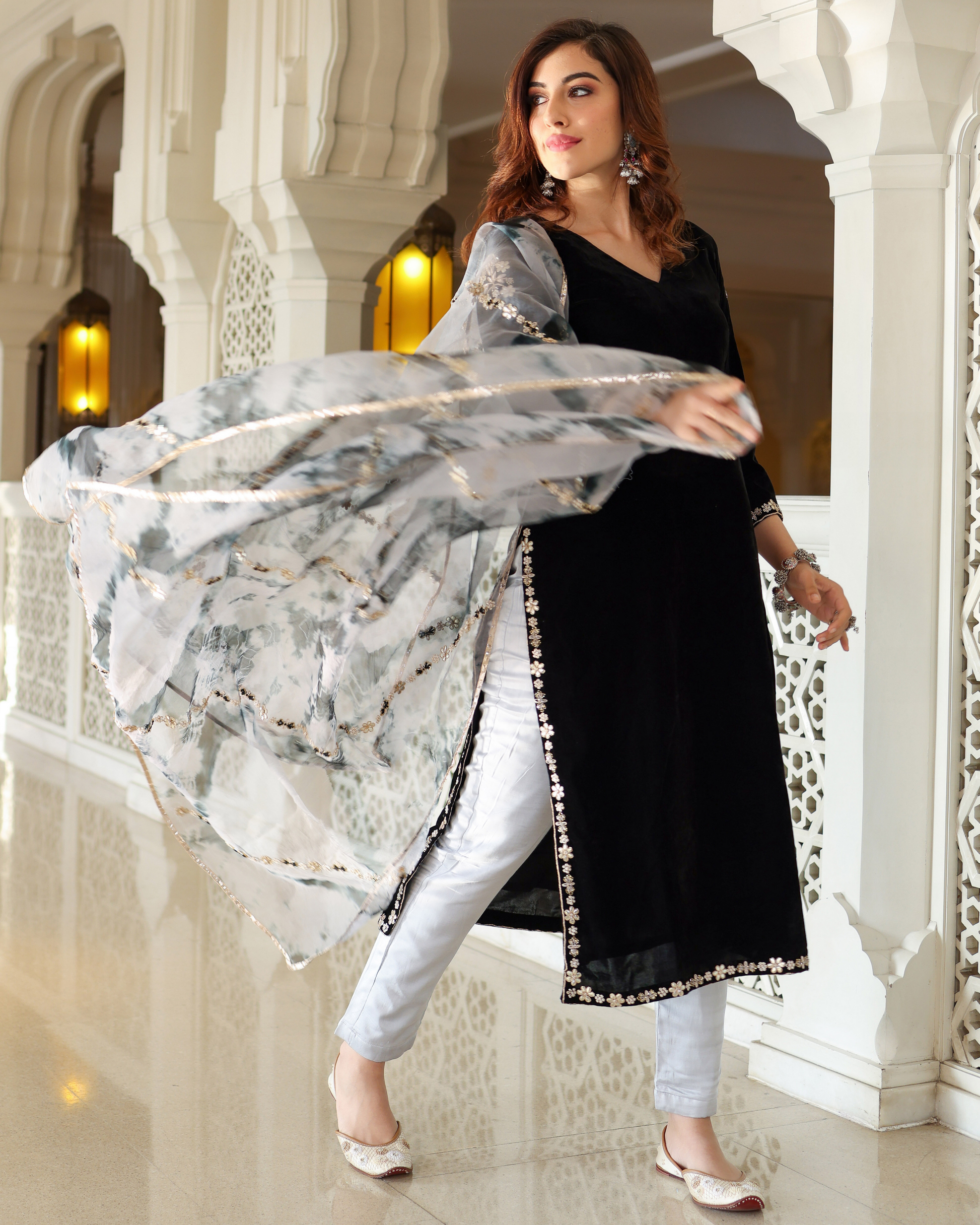 Bold Black Velvet Handcrafted Suit Set My Store