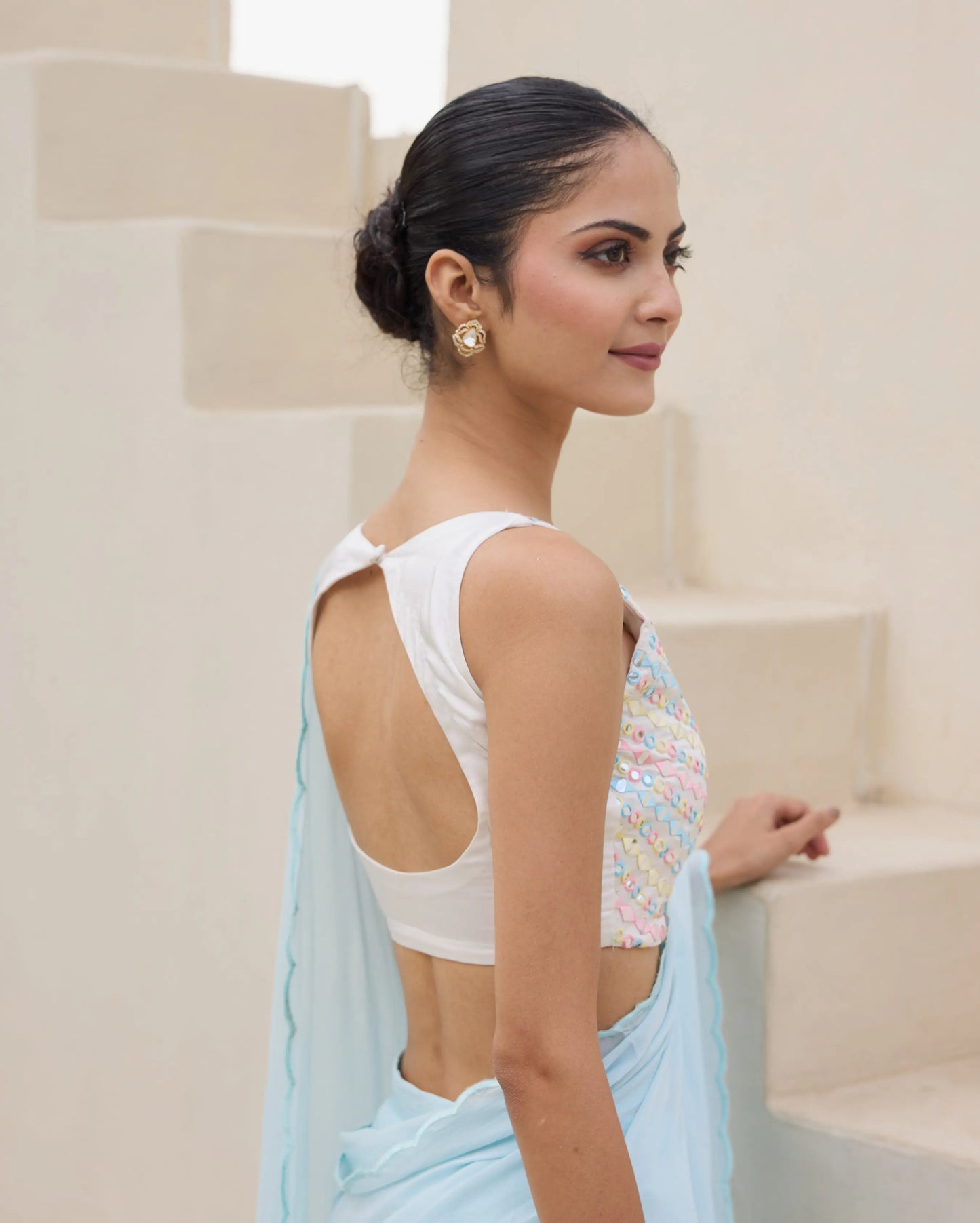 Daylight Charm White Satin Embroidered Blouse My Store