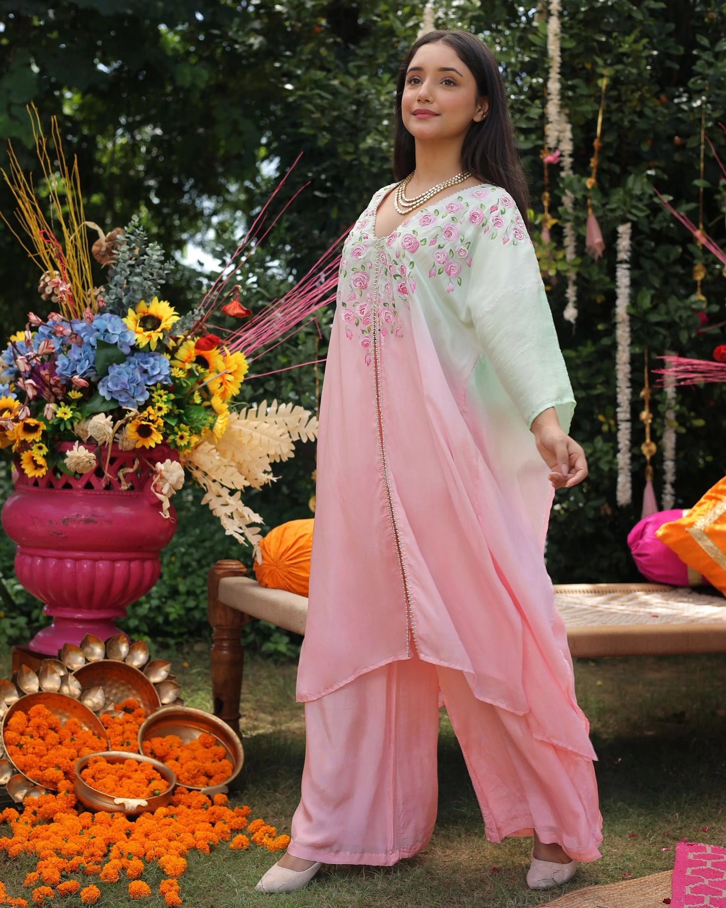 Mint Breeze Ombre Silk Coord Set My Store